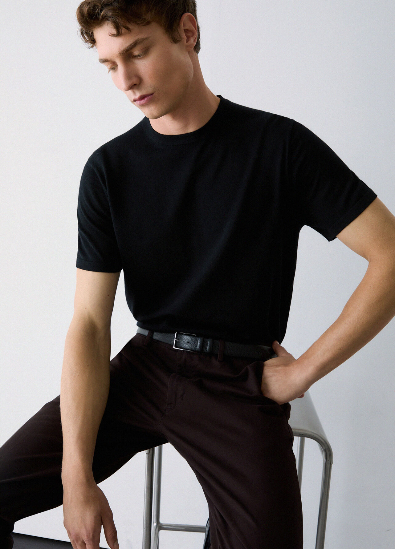 T-shirt in lana merino - BLACK