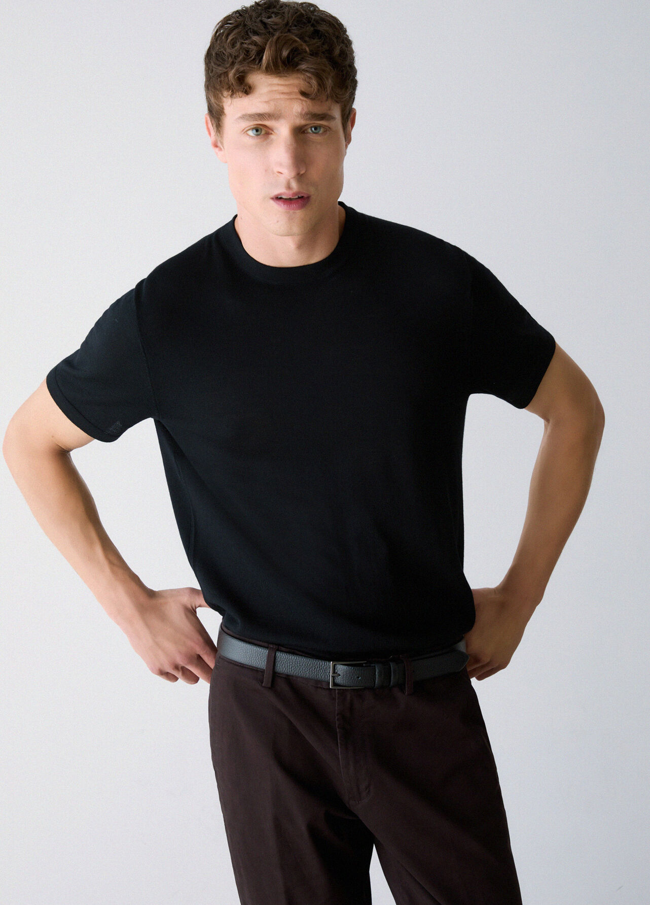 T-shirt in lana merino - BLACK
