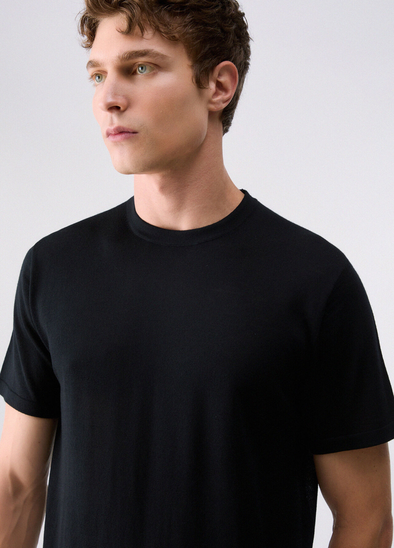 T-shirt in lana merino - BLACK
