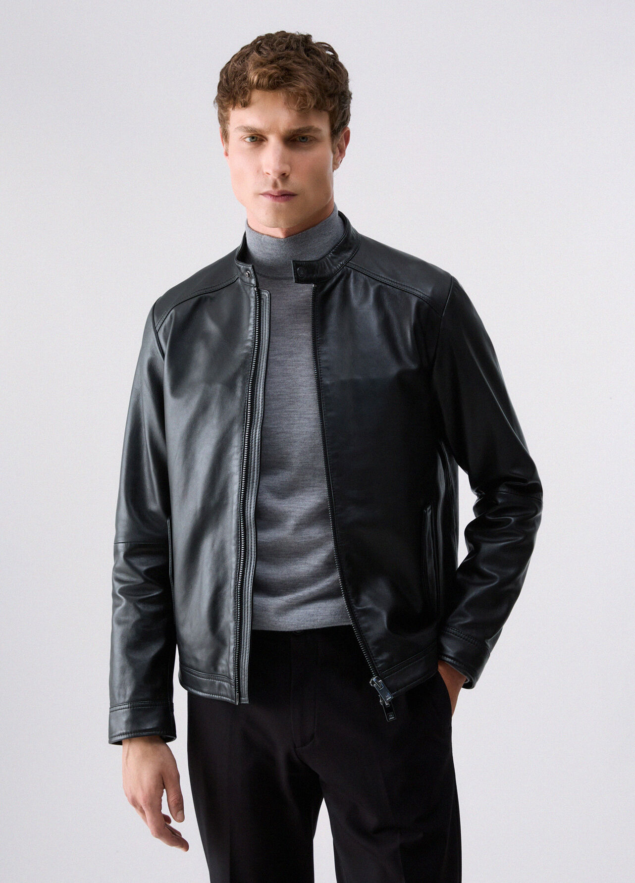 Giubbotto biker in pelle - BLACK