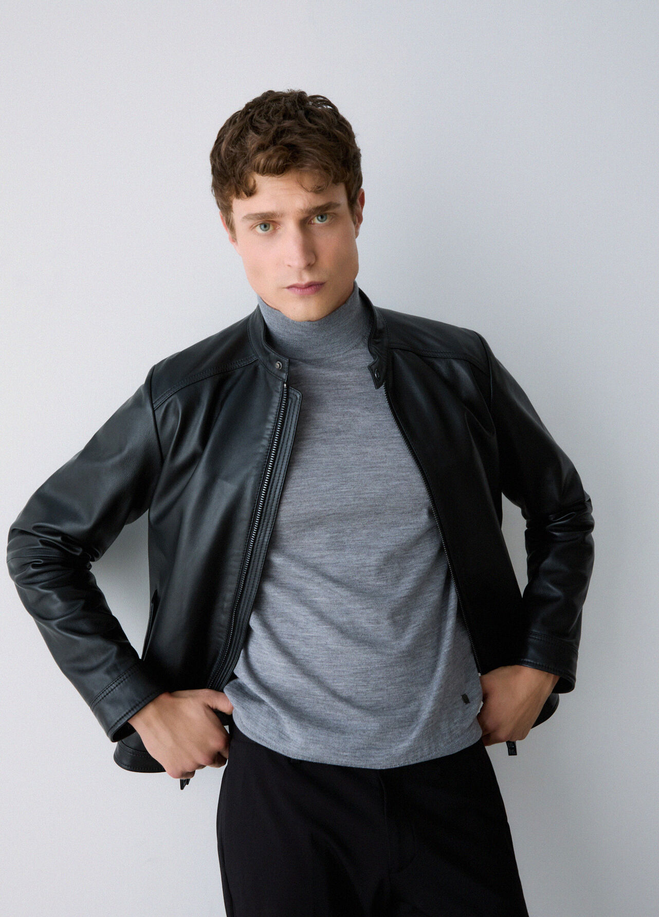 Giubbotto biker in pelle - BLACK