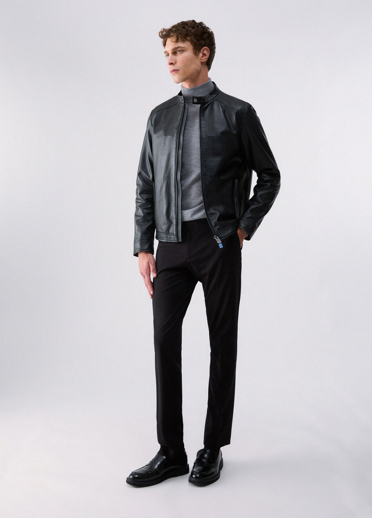 Giubbotto biker in pelle - BLACK