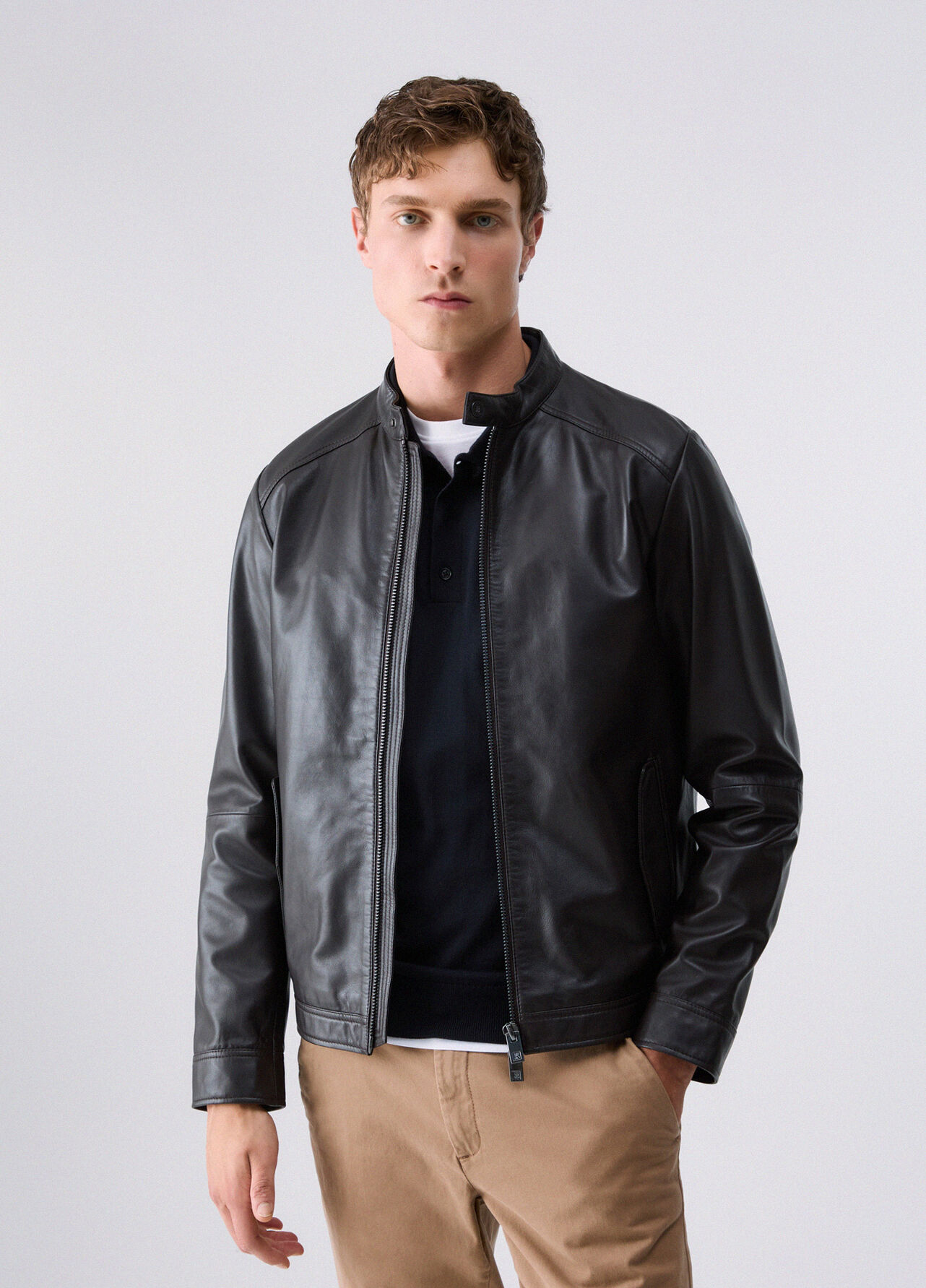 Giubbotto biker in pelle - CHOCOLATE BROWN