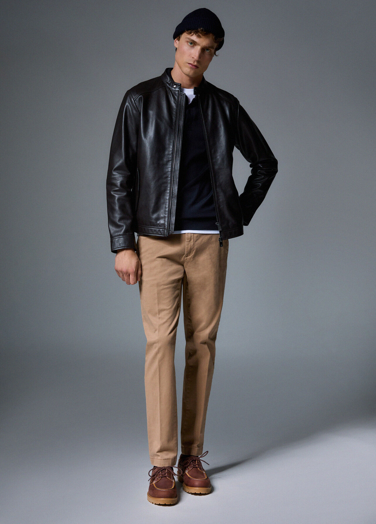 Giubbotto biker in pelle - CHOCOLATE BROWN