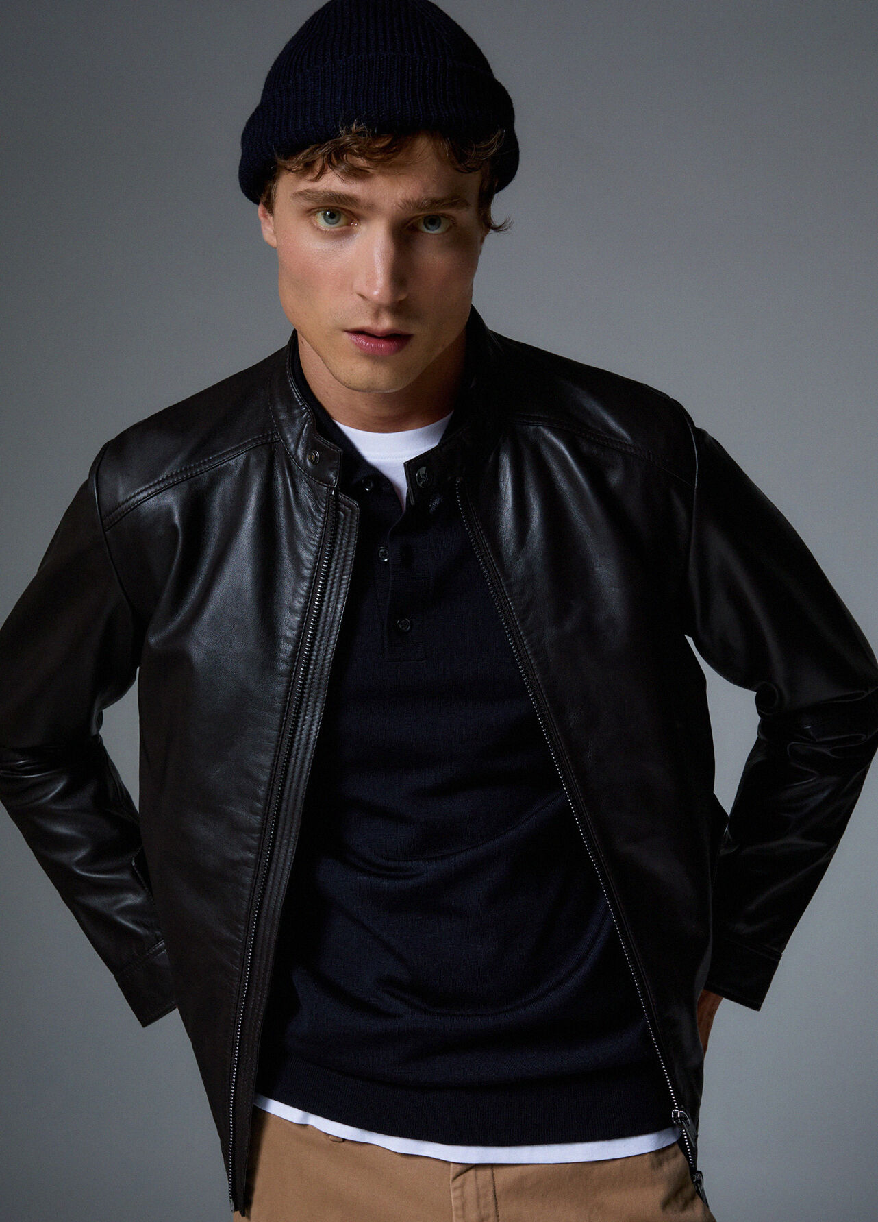 Giubbotto biker in pelle - CHOCOLATE BROWN