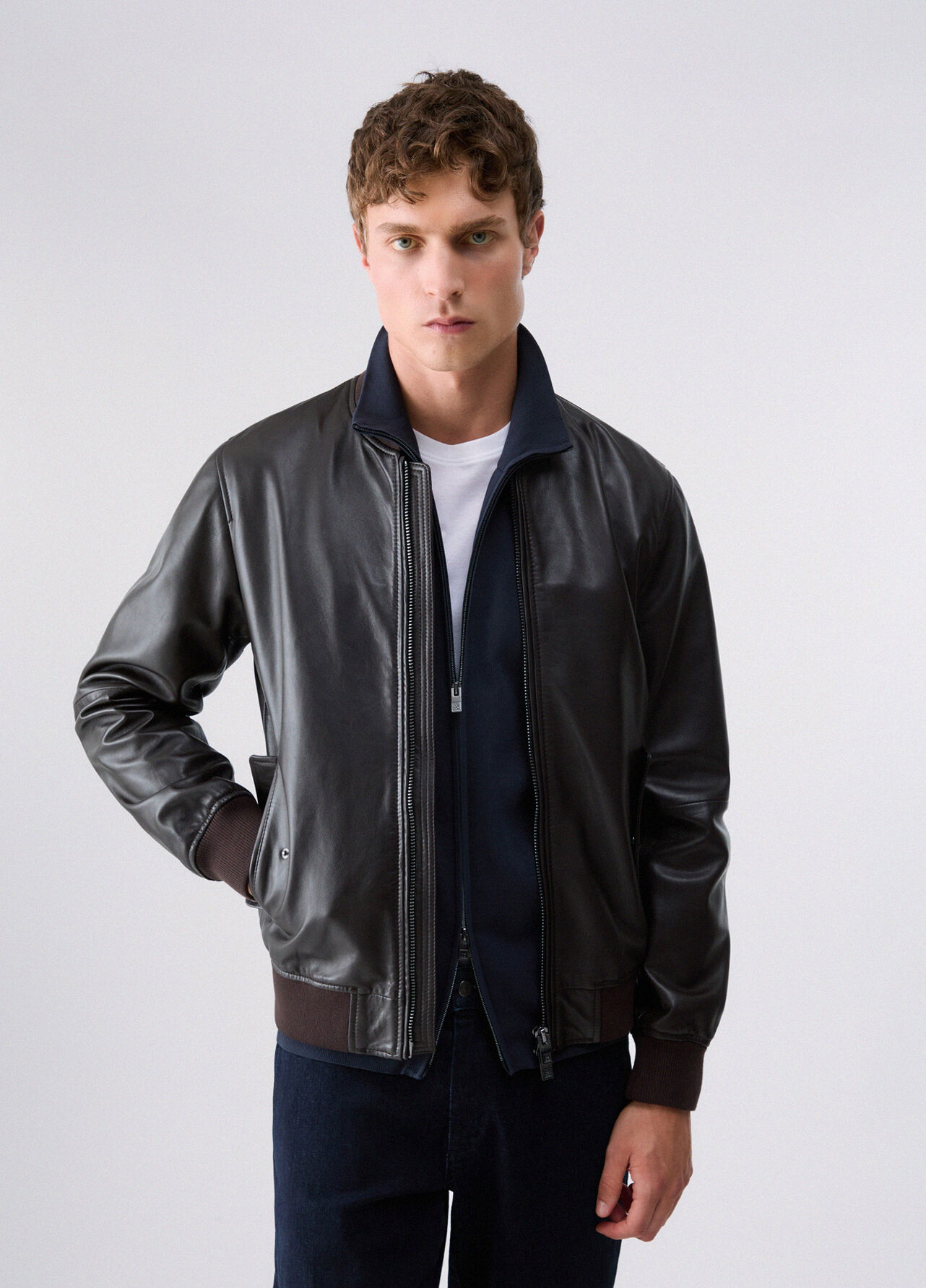 Bomber in pelle - CHOCOLATE BROWN