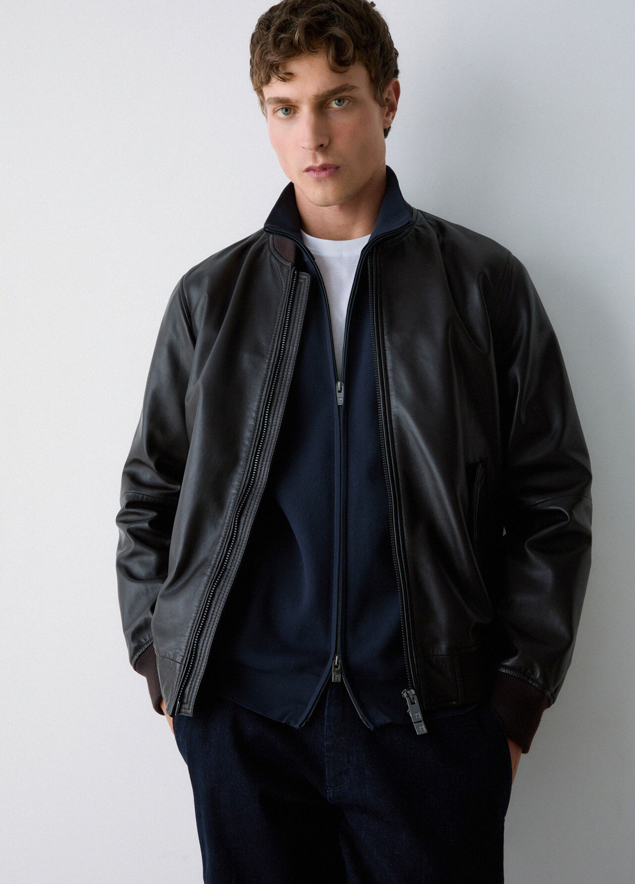 Bomber in pelle - CHOCOLATE BROWN