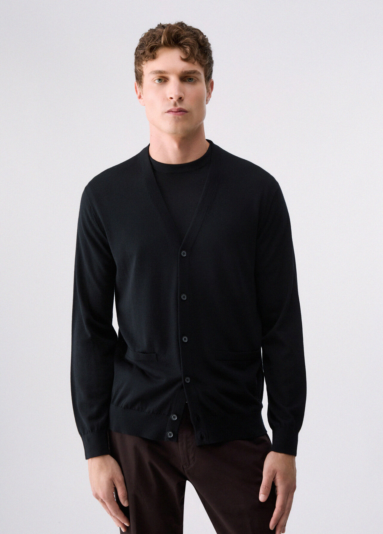 Cardigan in pura lana - BLACK