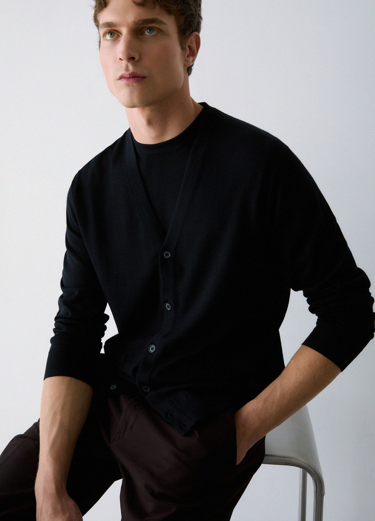 Cardigan in pura lana - BLACK