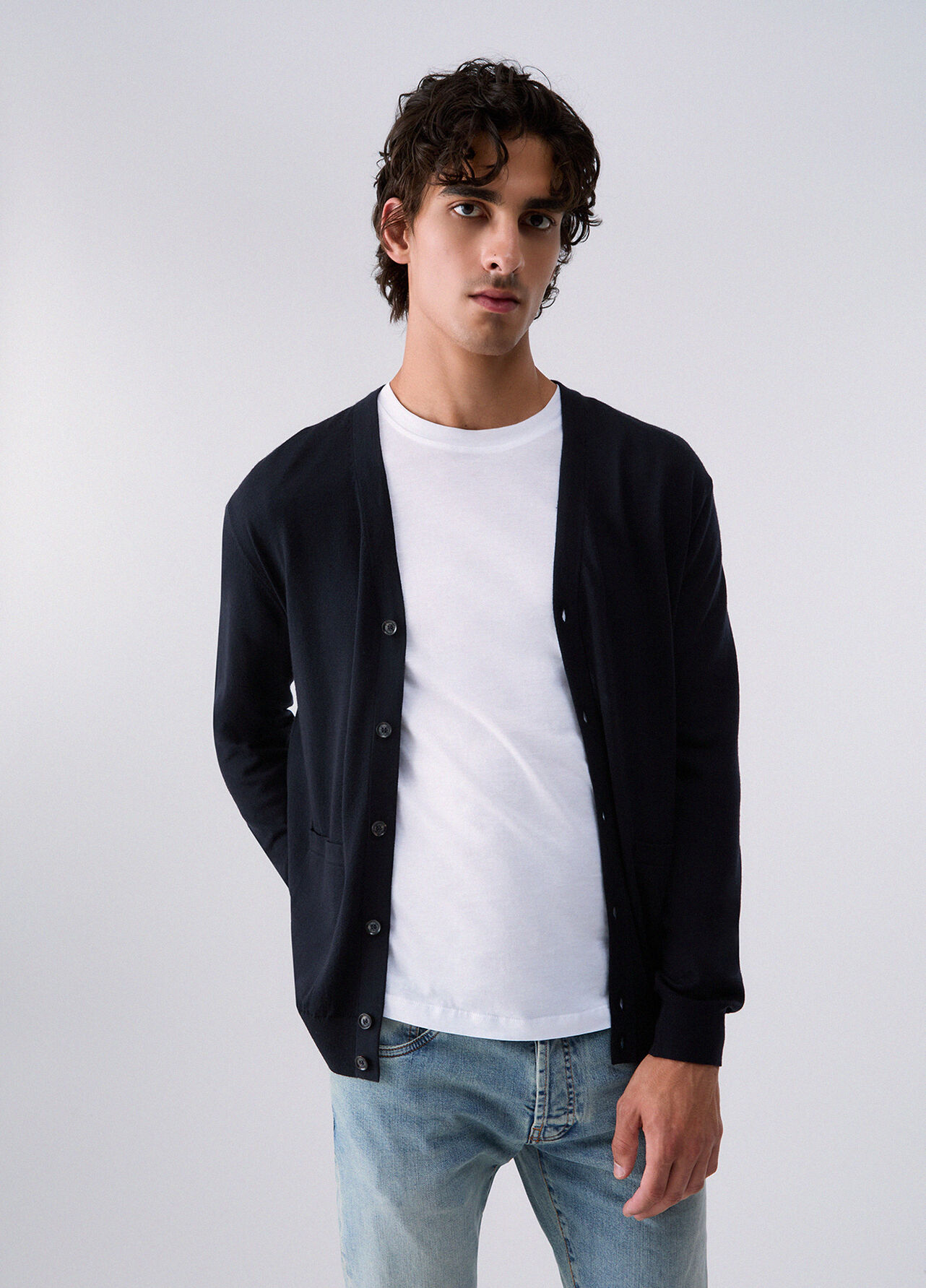 Cardigan in pura lana - DARK BLUE