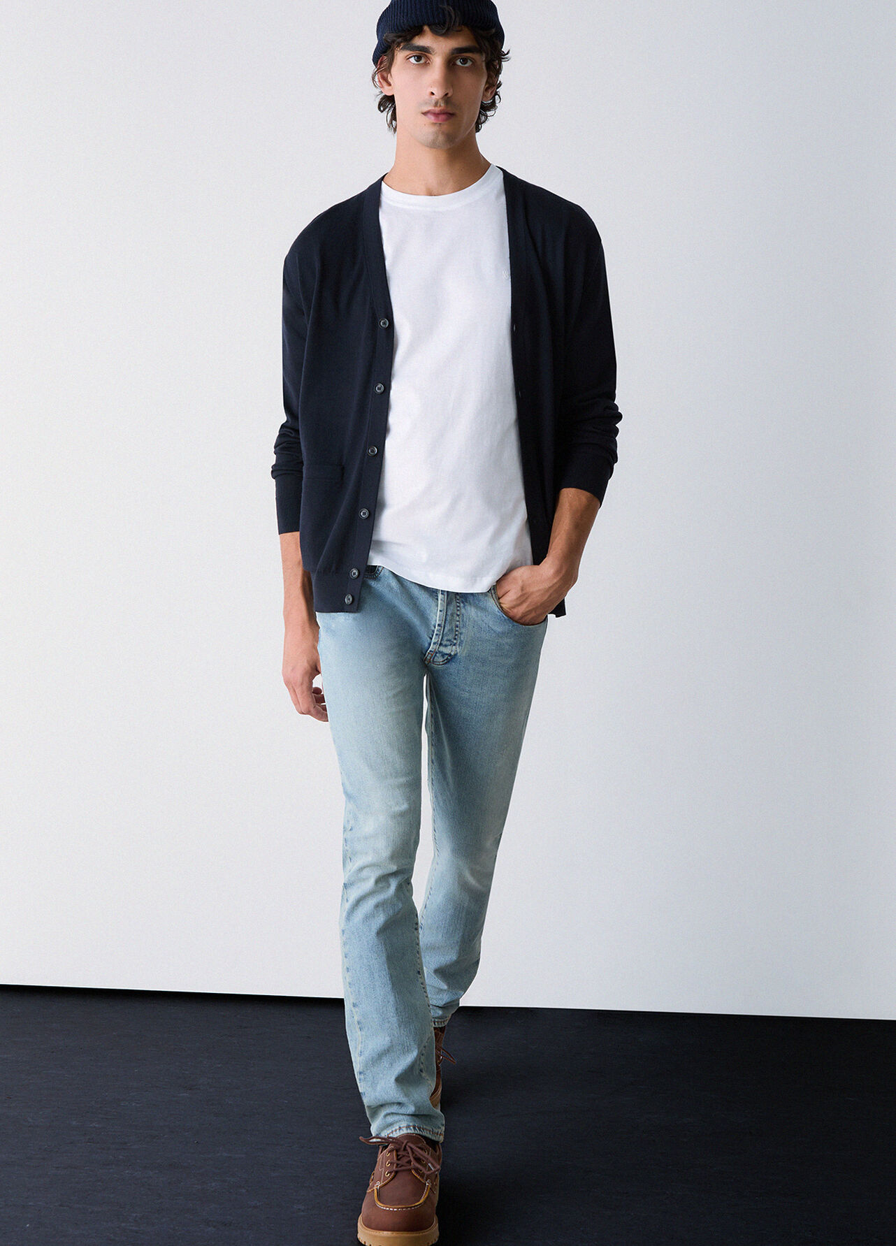 Cardigan in pura lana - DARK BLUE