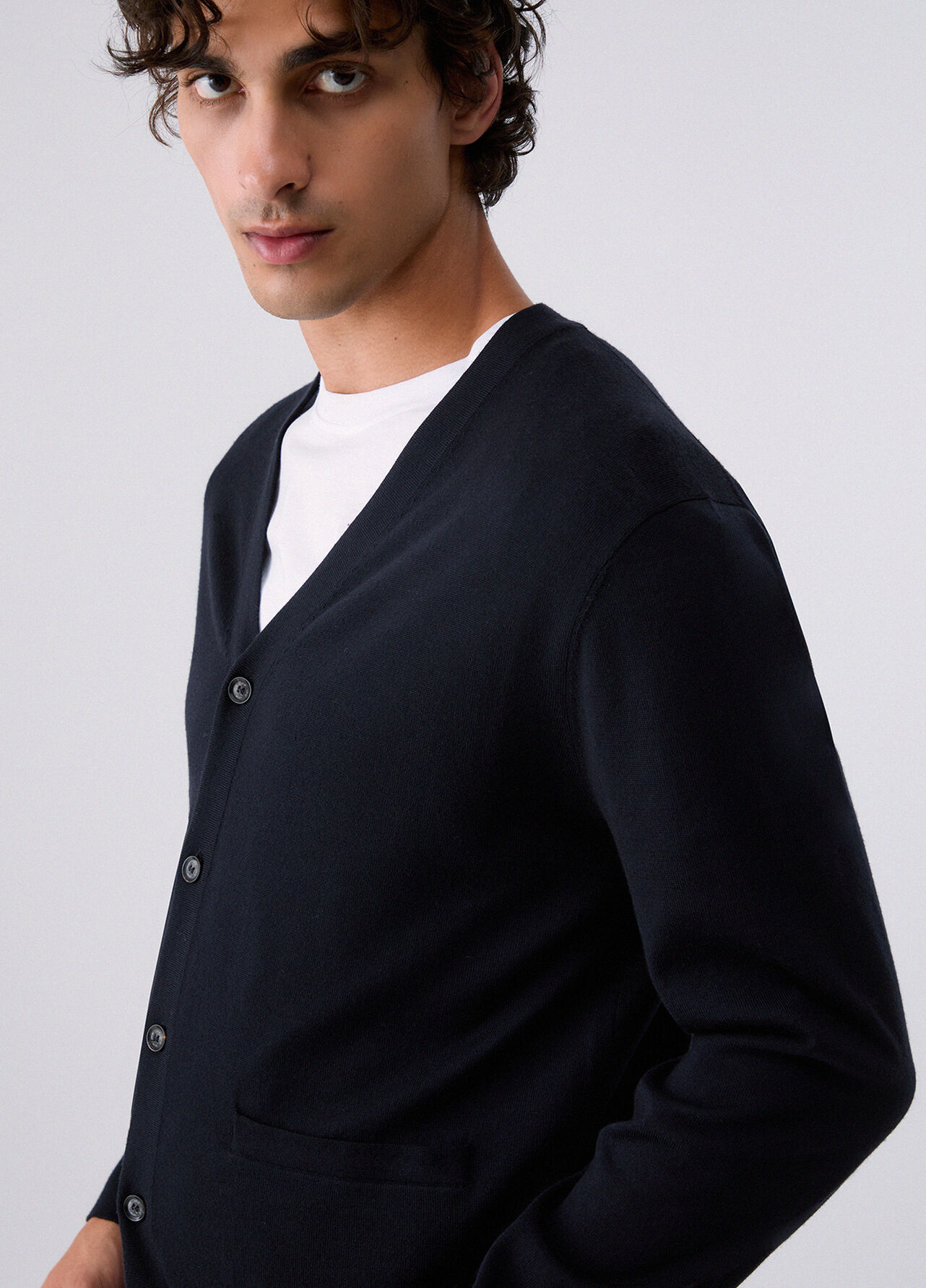Cardigan in pura lana - DARK BLUE