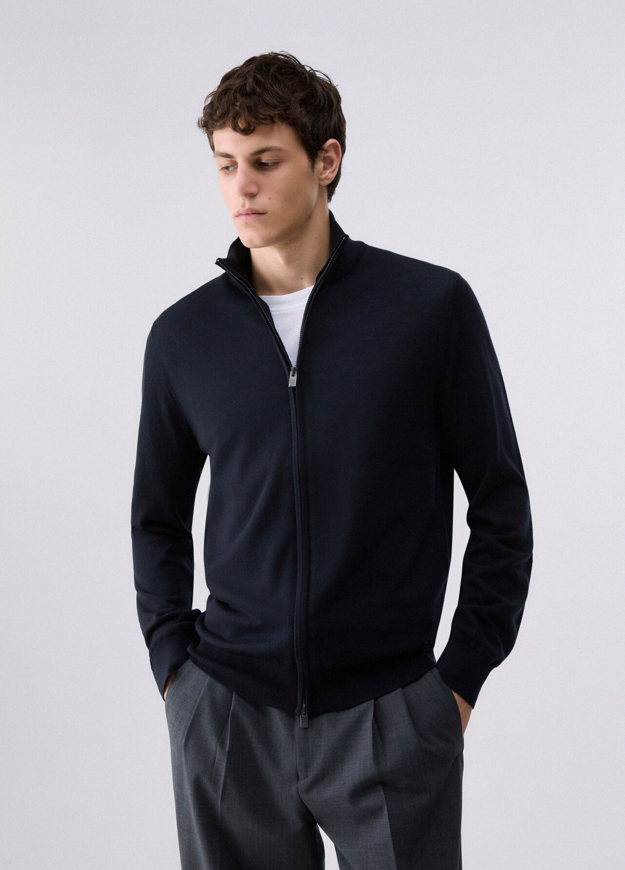 Cardigan in pura lana - DARK BLUE