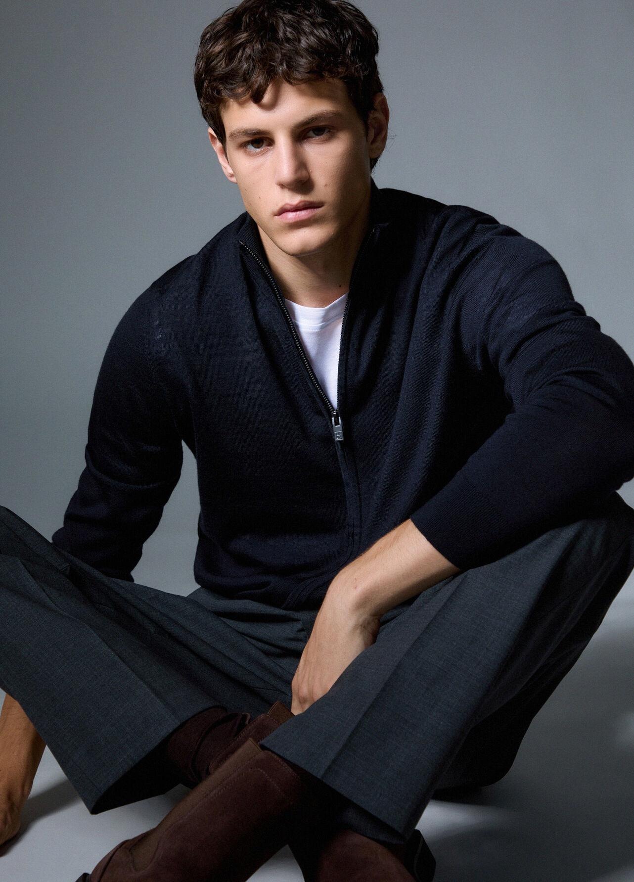 Cardigan in pura lana - DARK BLUE