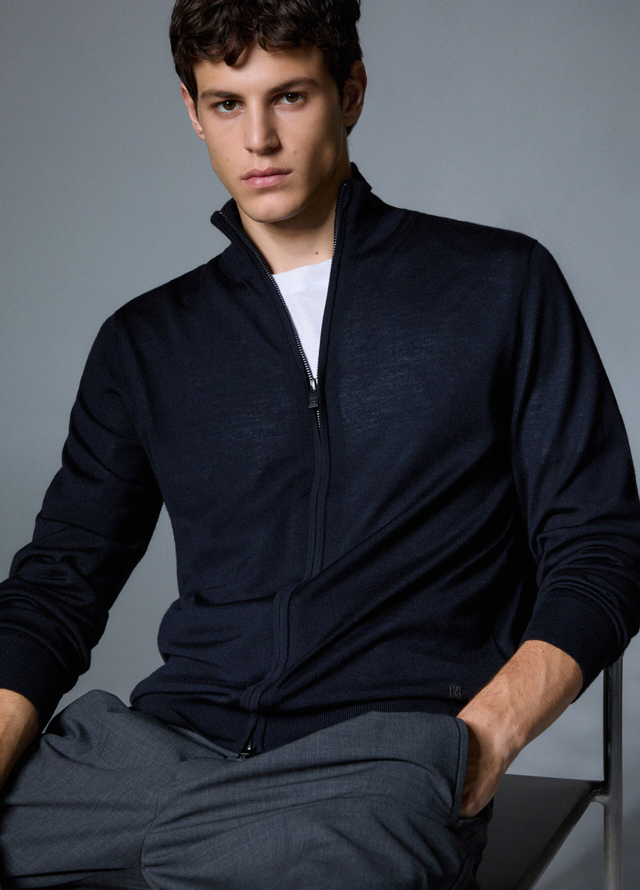 Cardigan in pura lana - DARK BLUE