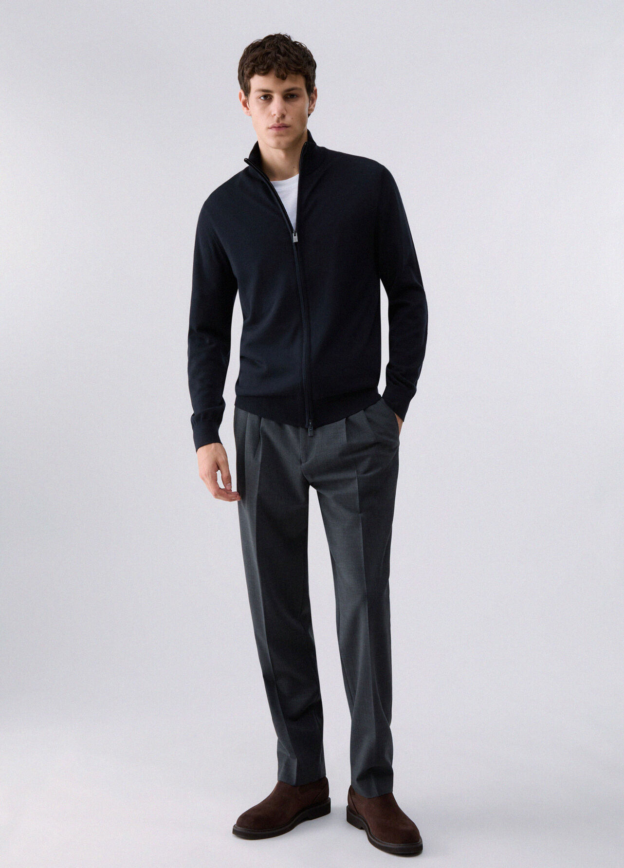 Cardigan in pura lana - DARK BLUE