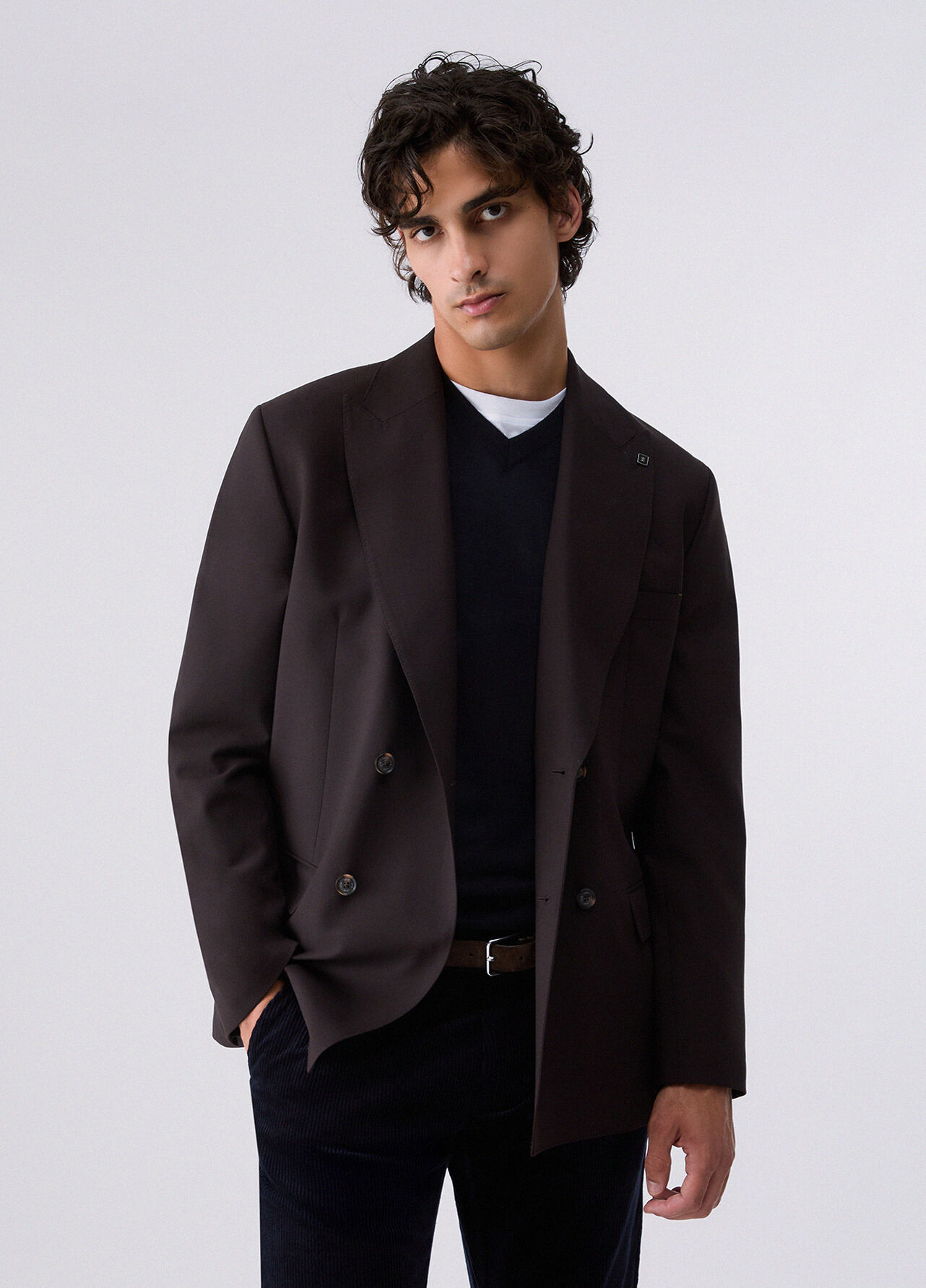 Giacca doppiopetto in misto lana - BROWN