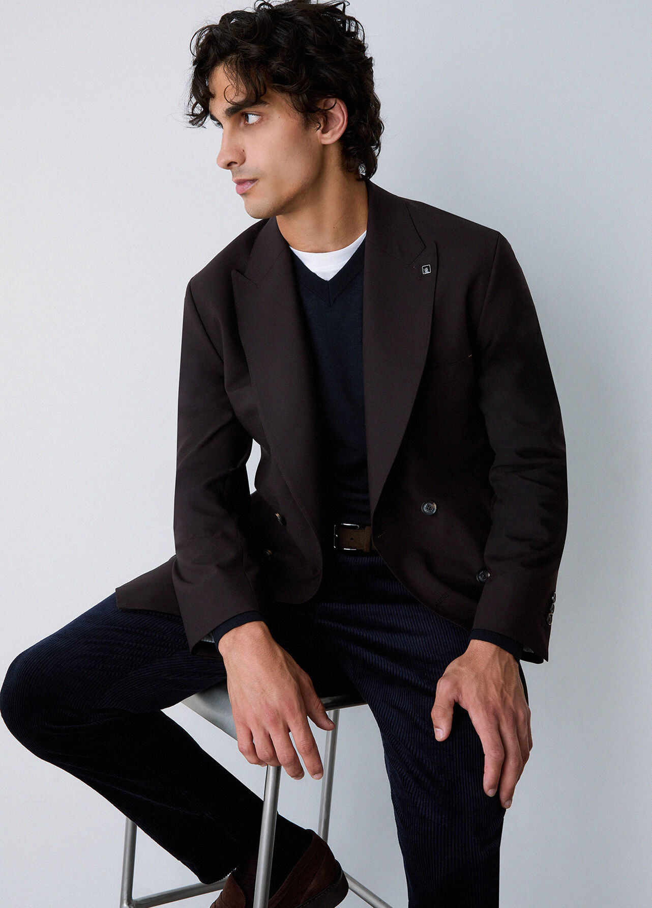 Giacca doppiopetto in misto lana - BROWN