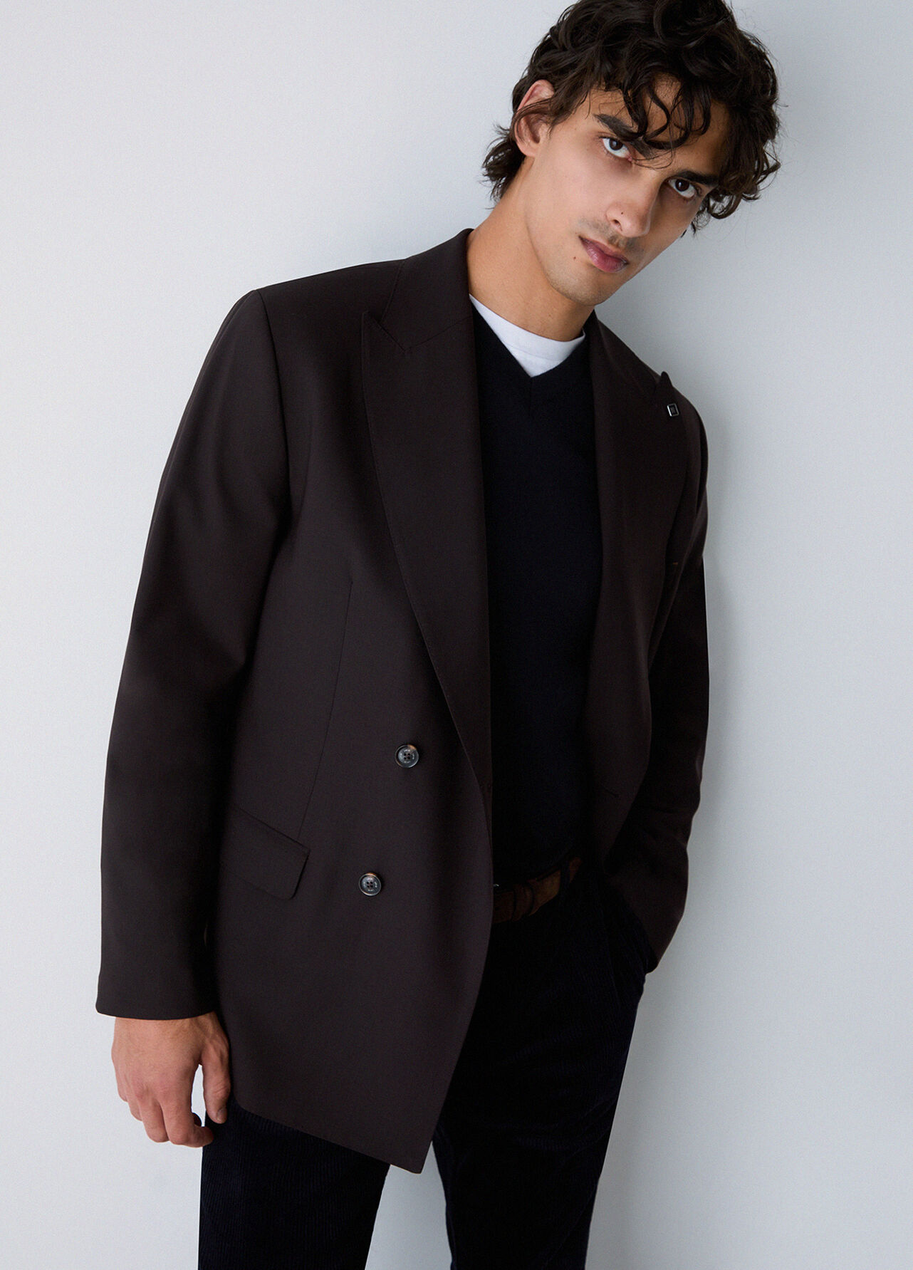 Giacca doppiopetto in misto lana - BROWN