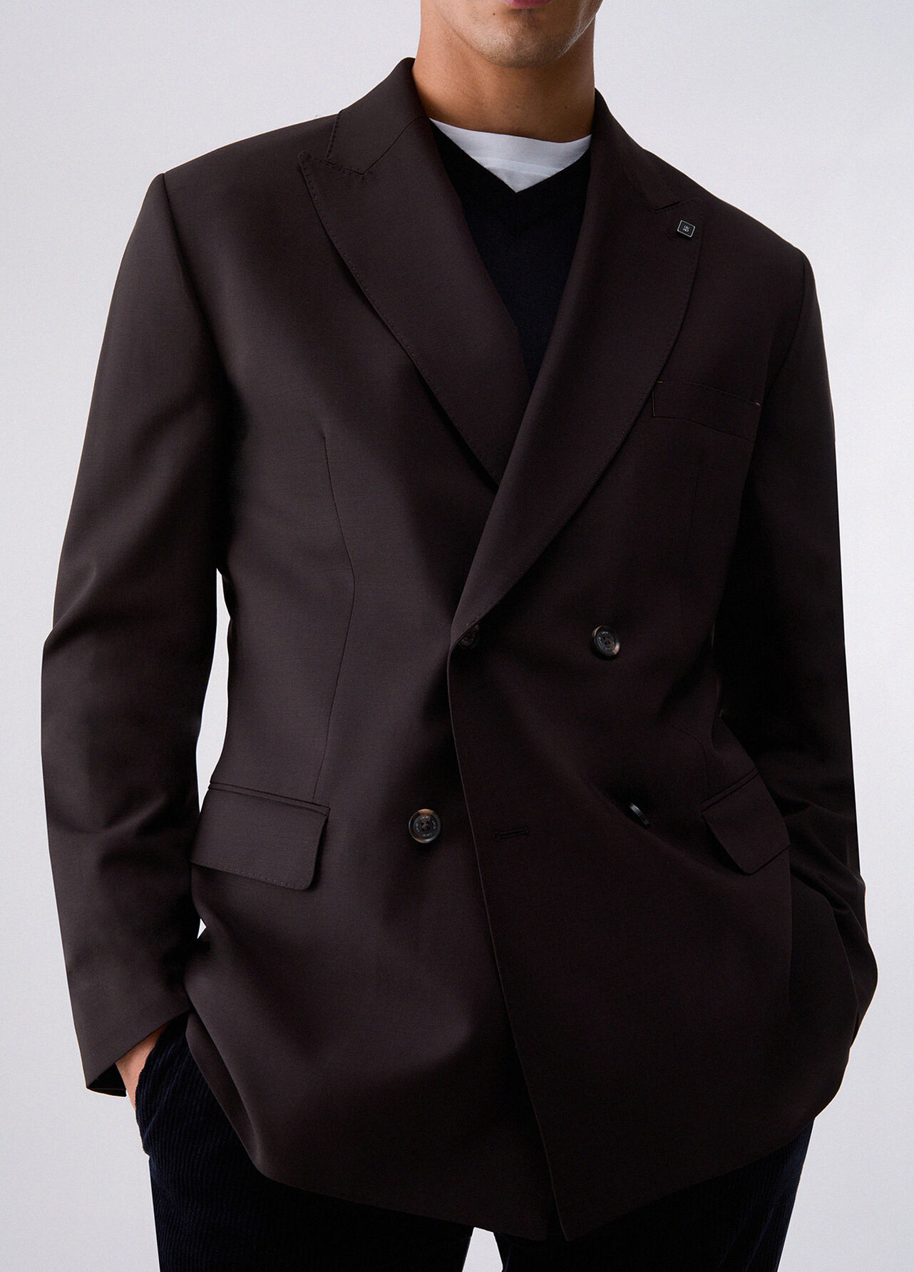 Giacca doppiopetto in misto lana - BROWN
