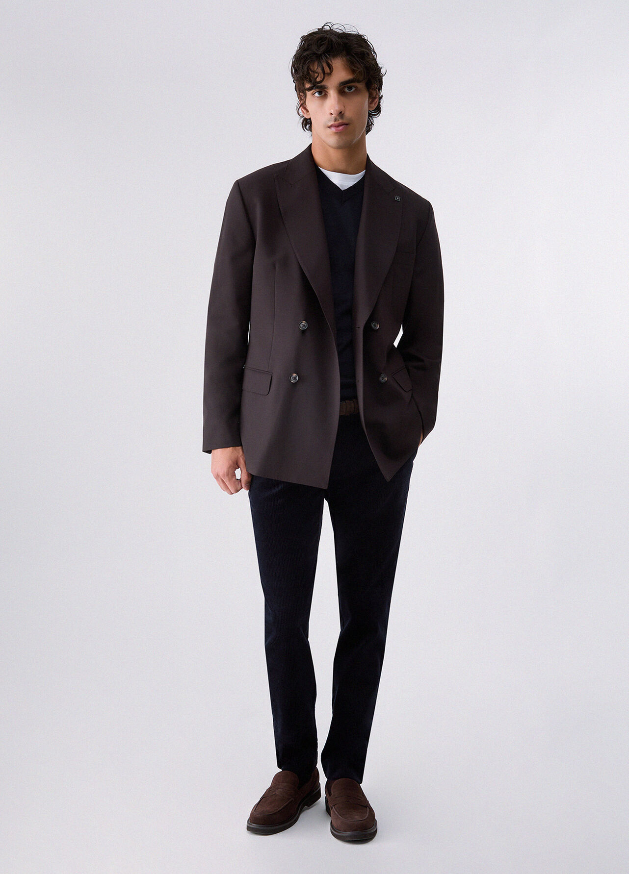 Giacca doppiopetto in misto lana - BROWN