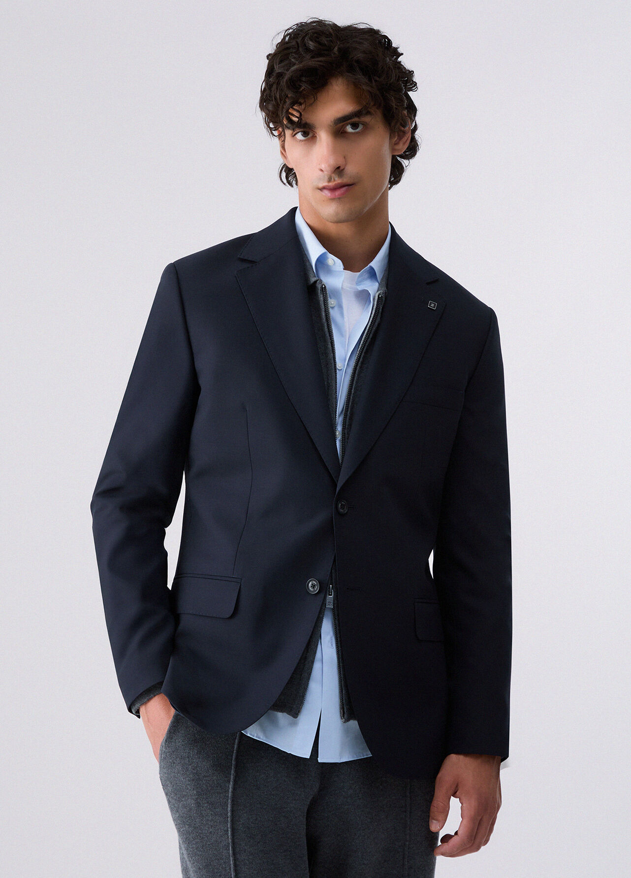 Blazer in misto lana - DARK BLUE