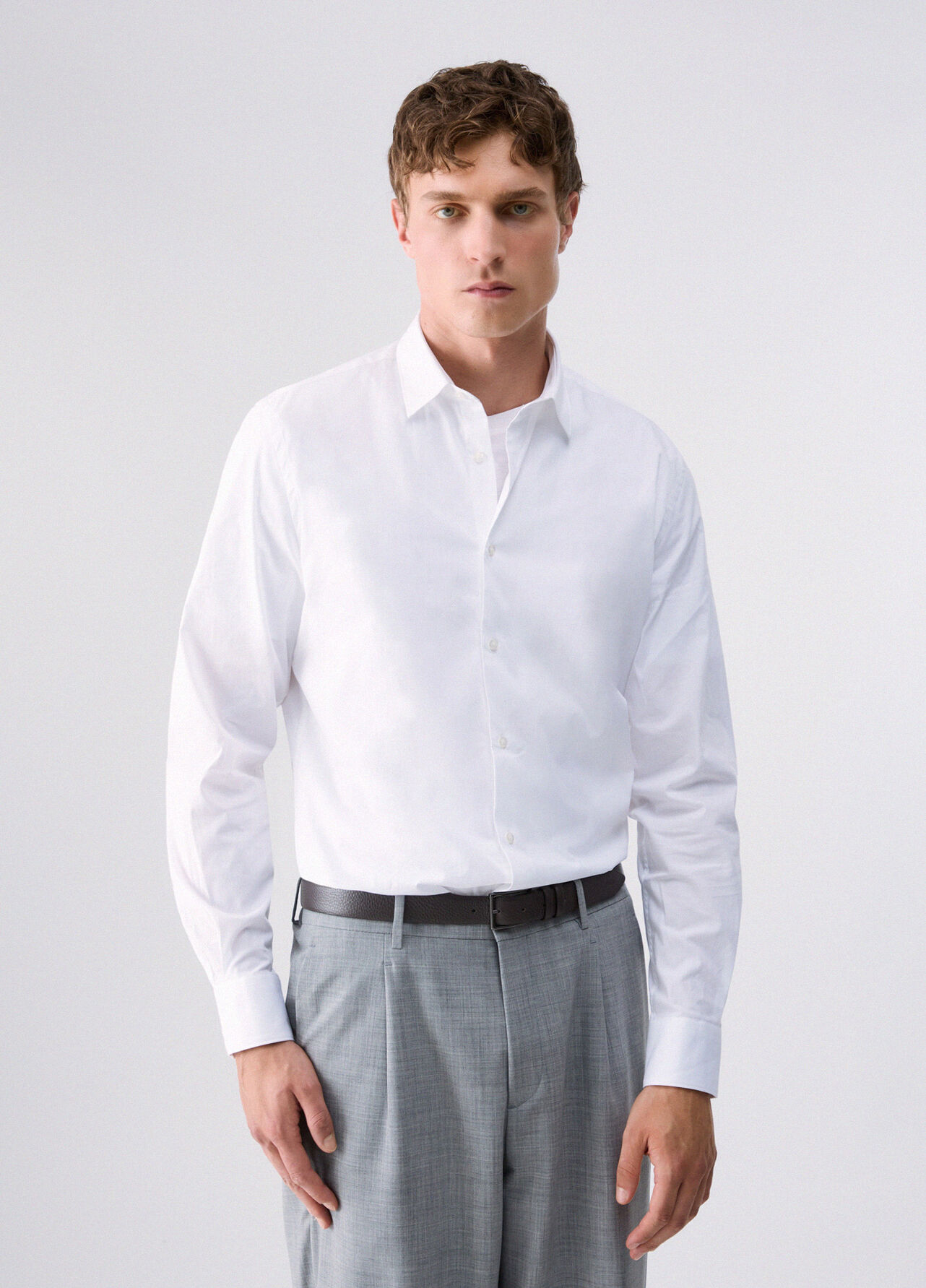 Camicia slim fit in popeline - WHITE
