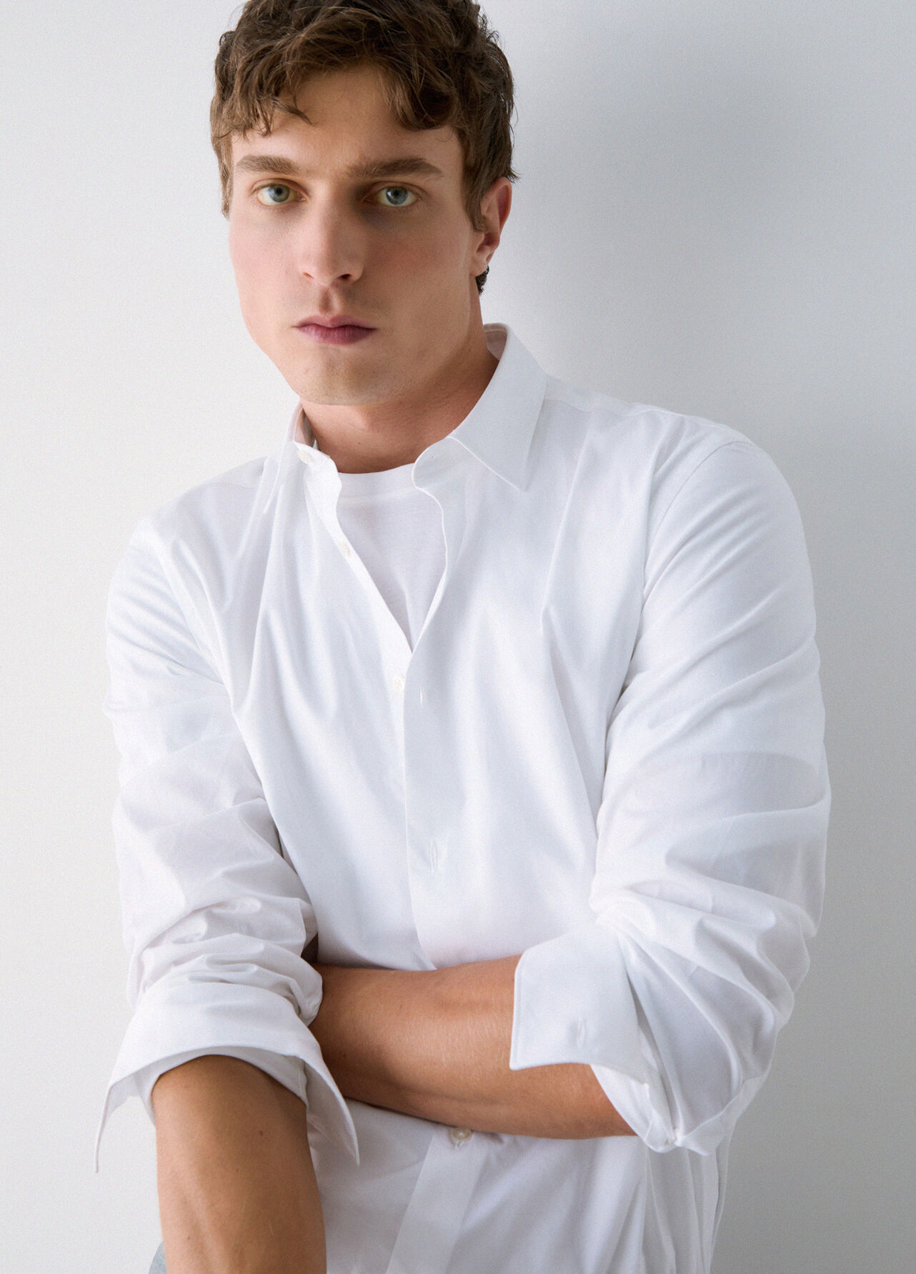 Camicia slim fit in popeline - WHITE