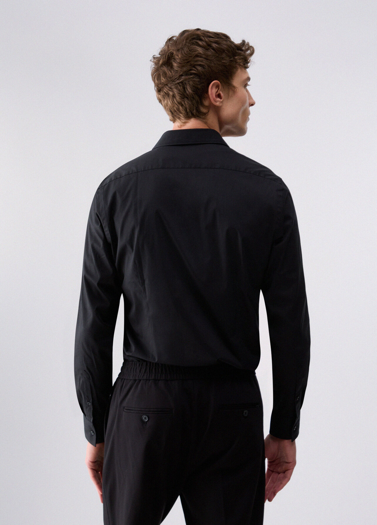Camicia slim fit in popeline - BLACK