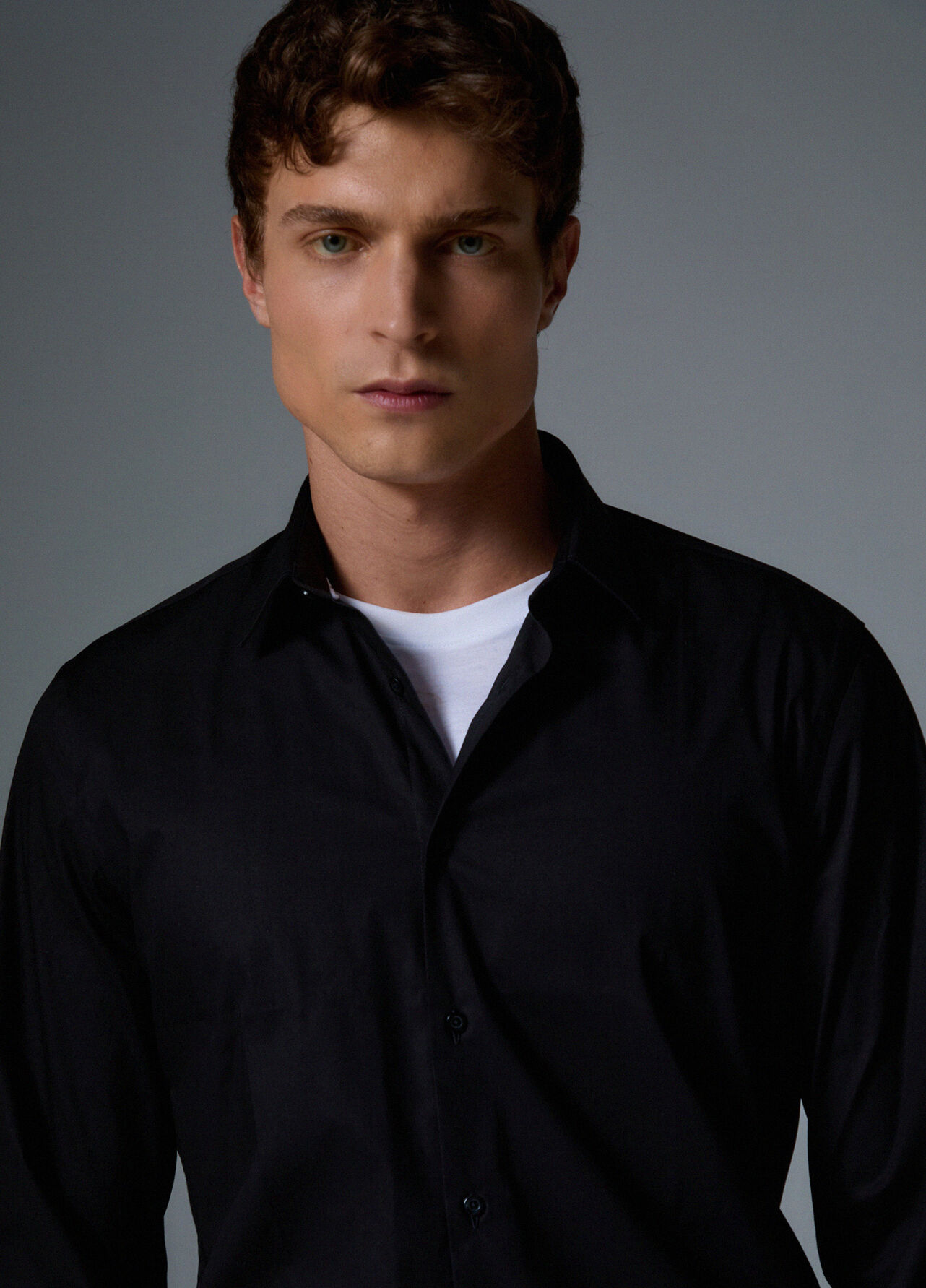 Camicia slim fit in popeline - BLACK
