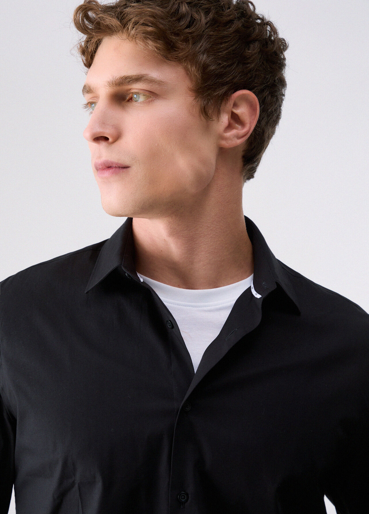 Camicia slim fit in popeline - BLACK