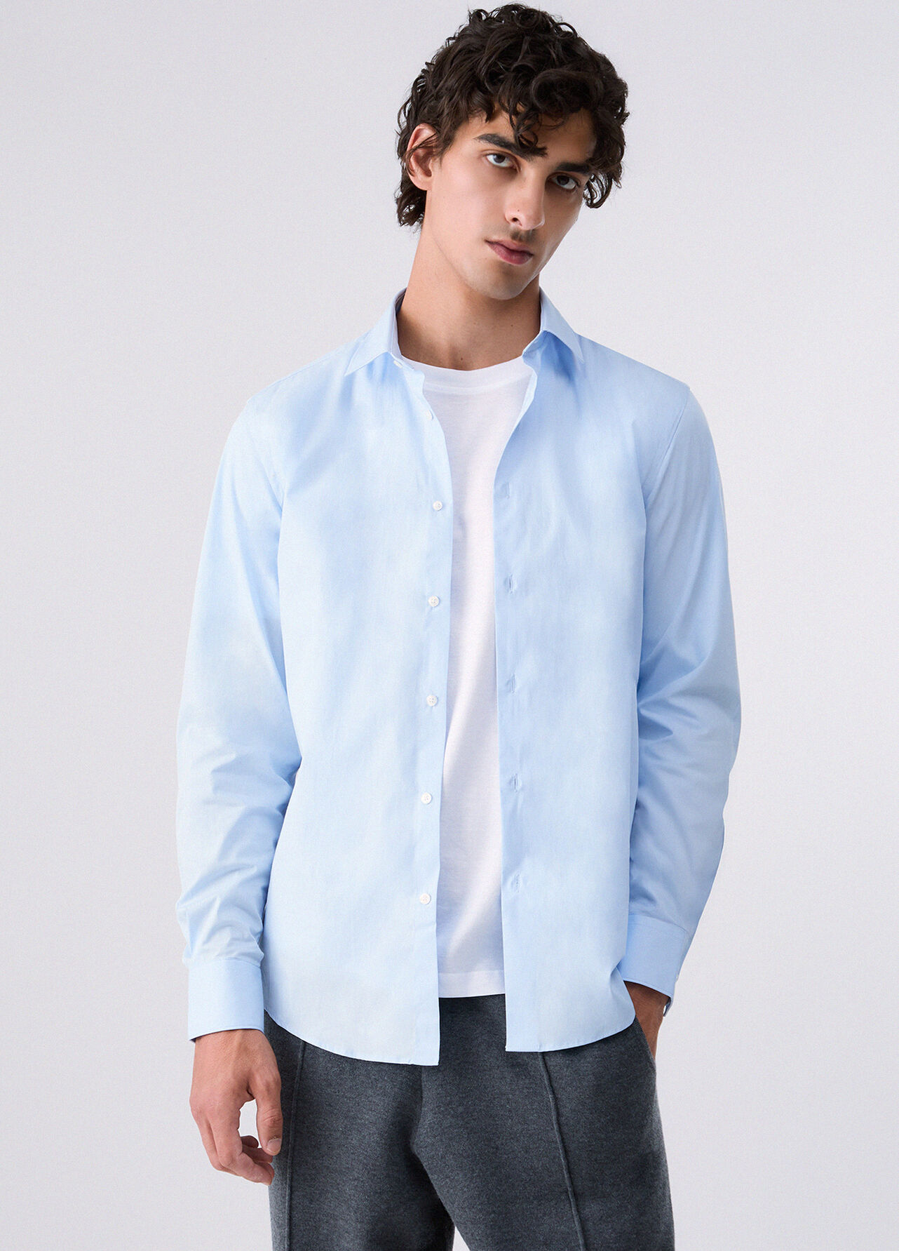 Camicia slim fit in popeline - LIGHT BLUE