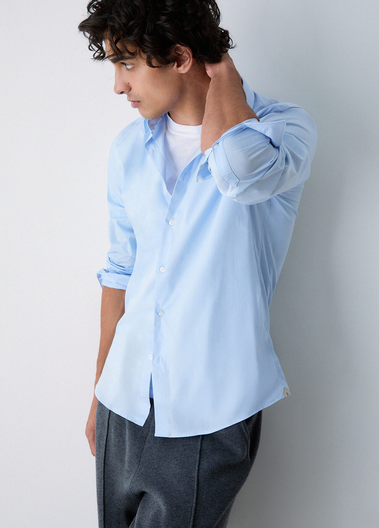 Camicia slim fit in popeline - LIGHT BLUE