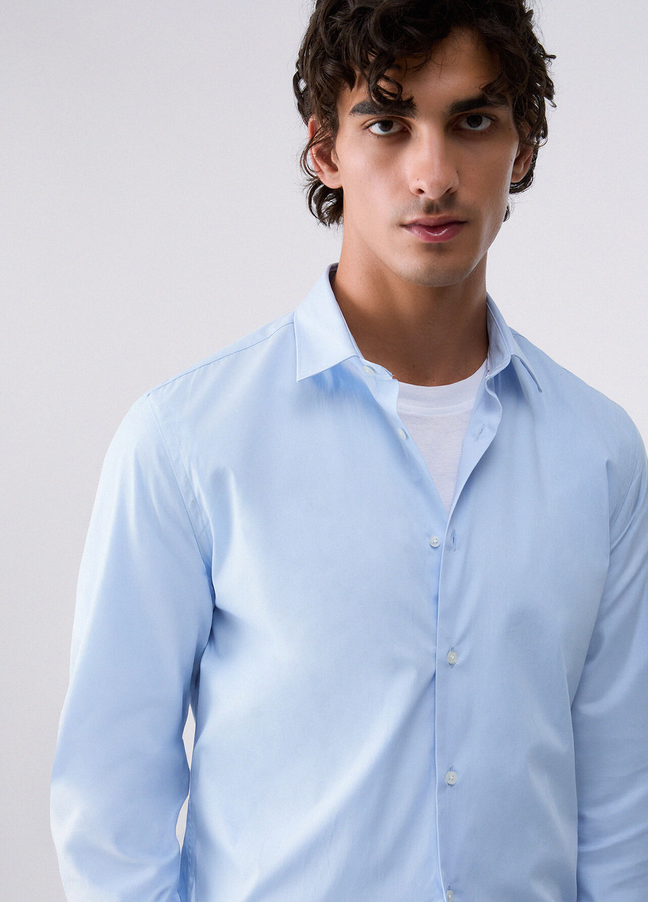 Camicia slim fit in popeline - LIGHT BLUE