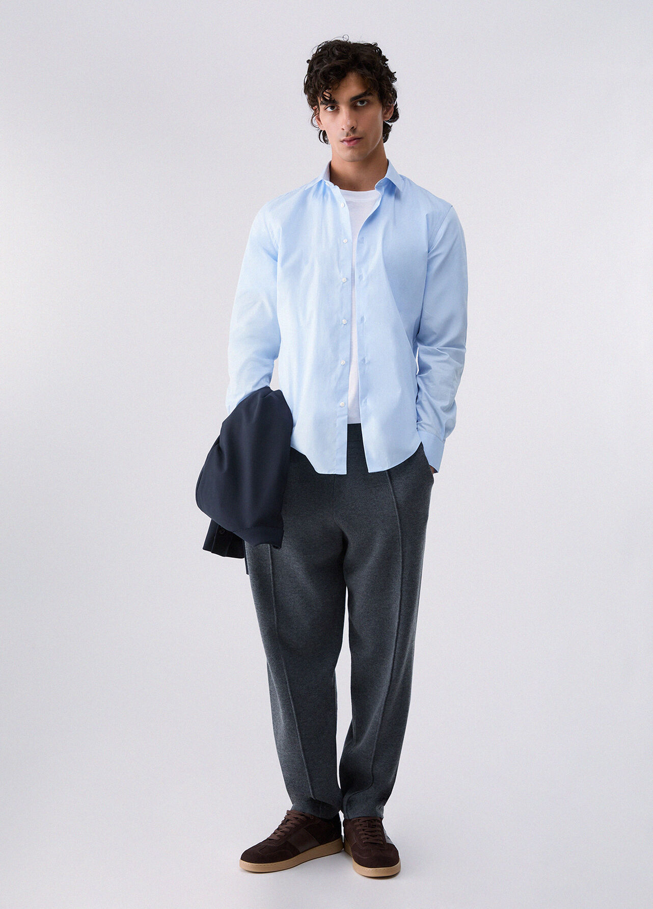 Camicia slim fit in popeline - LIGHT BLUE
