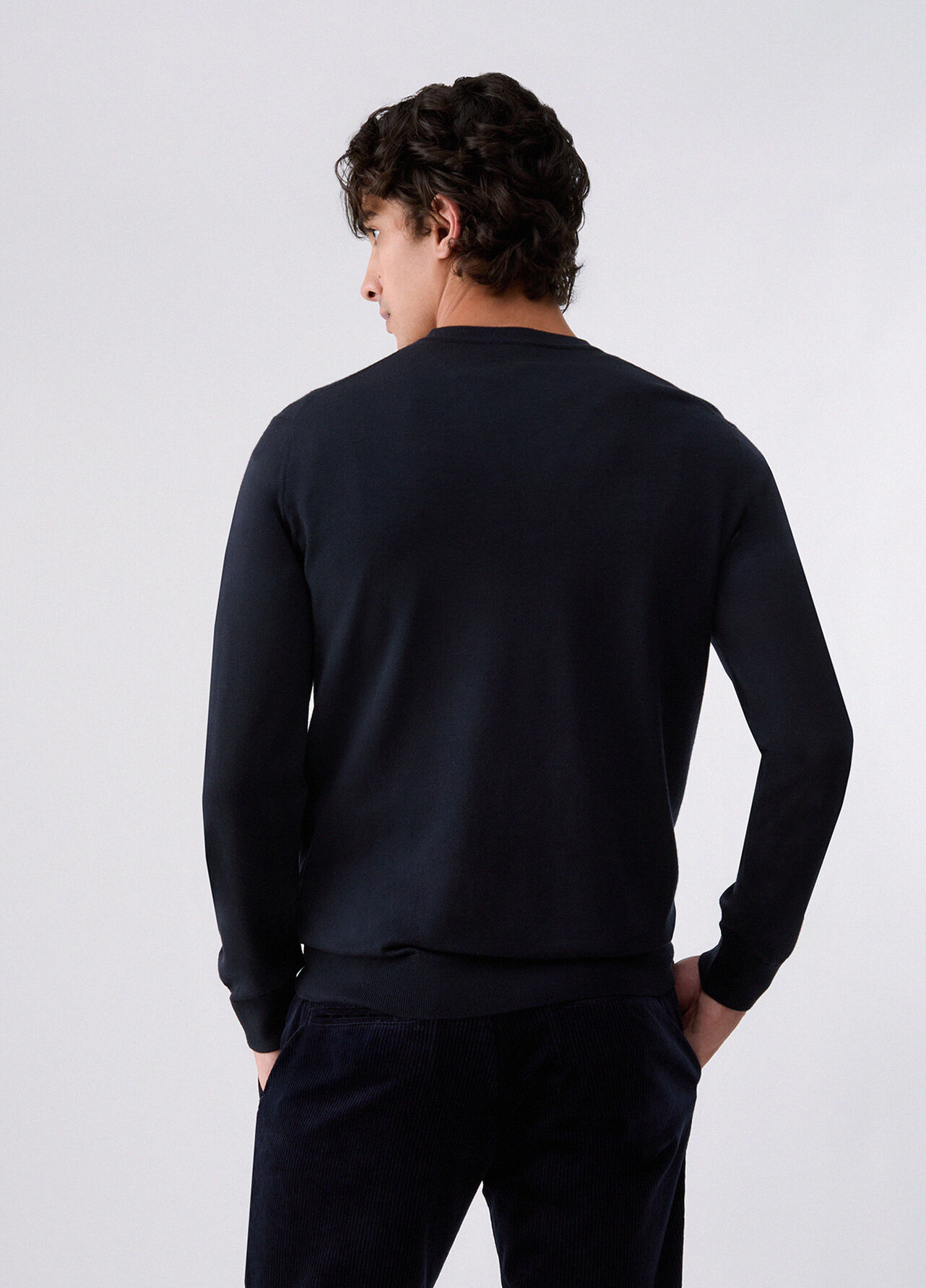 Maglia scollo a V in lana merino - DARK BLUE