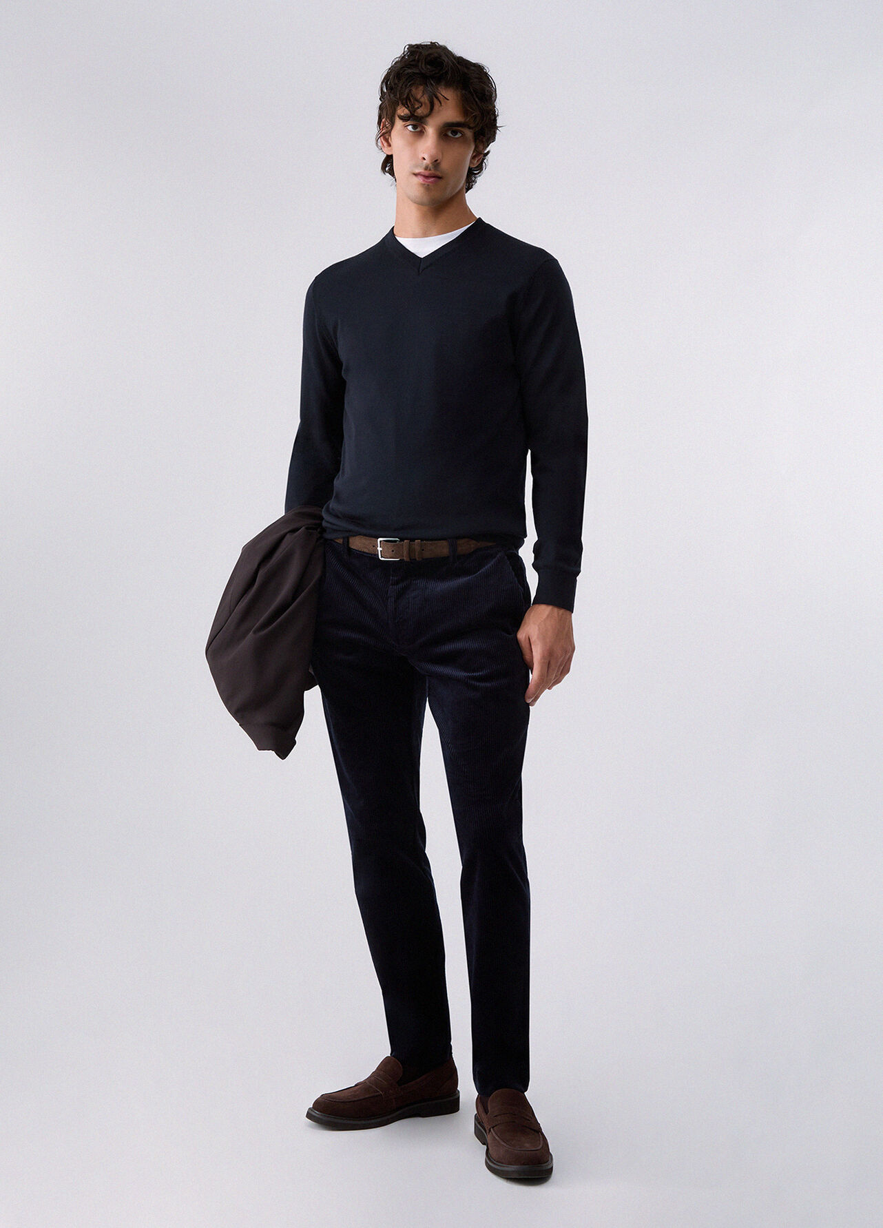 Maglia scollo a V in lana merino - DARK BLUE