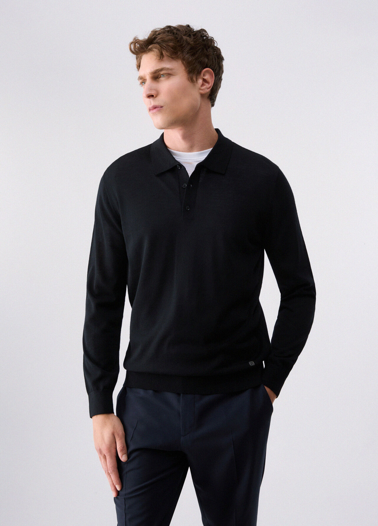 Polo in lana merino - BLACK
