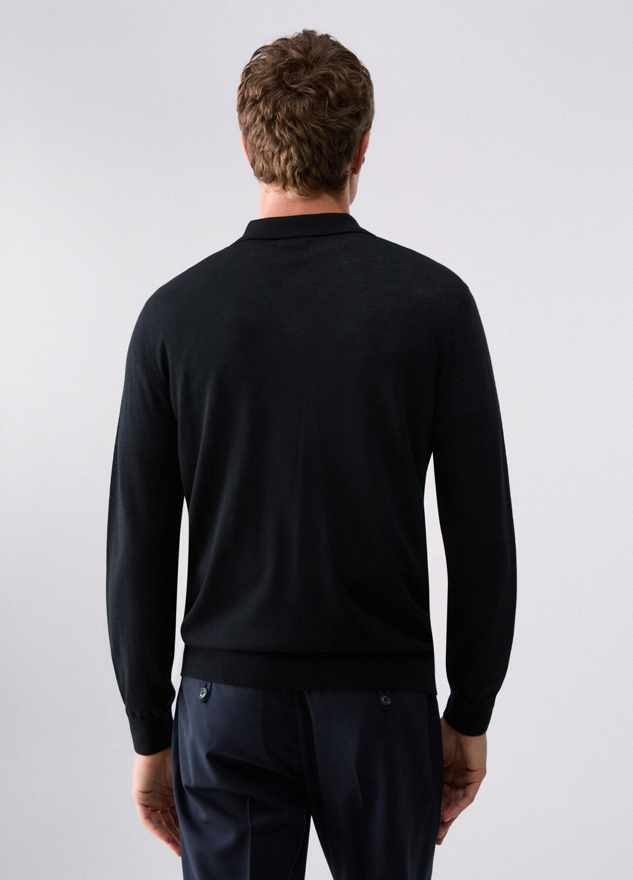 Polo in lana merino - BLACK