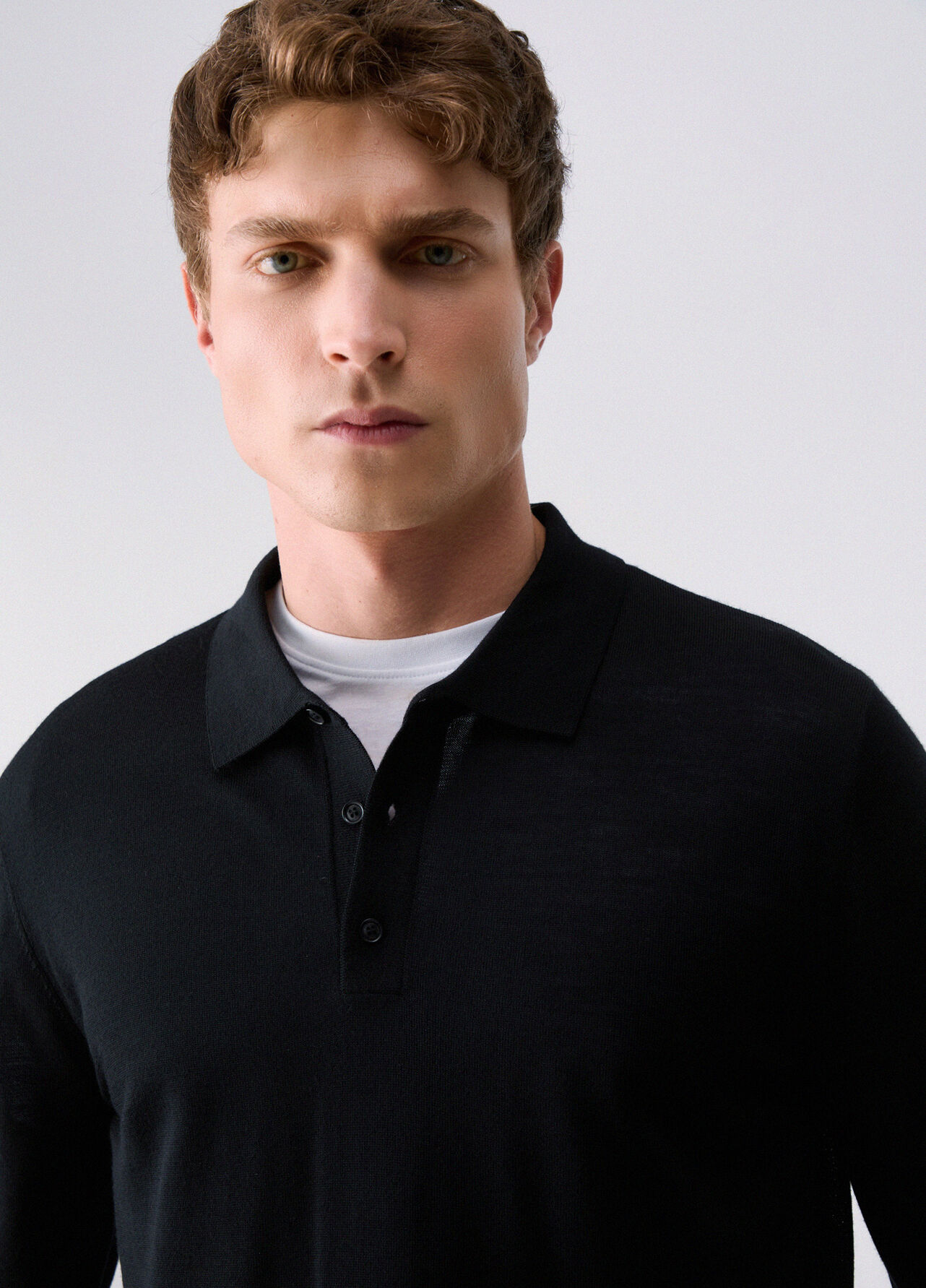 Polo in lana merino - BLACK