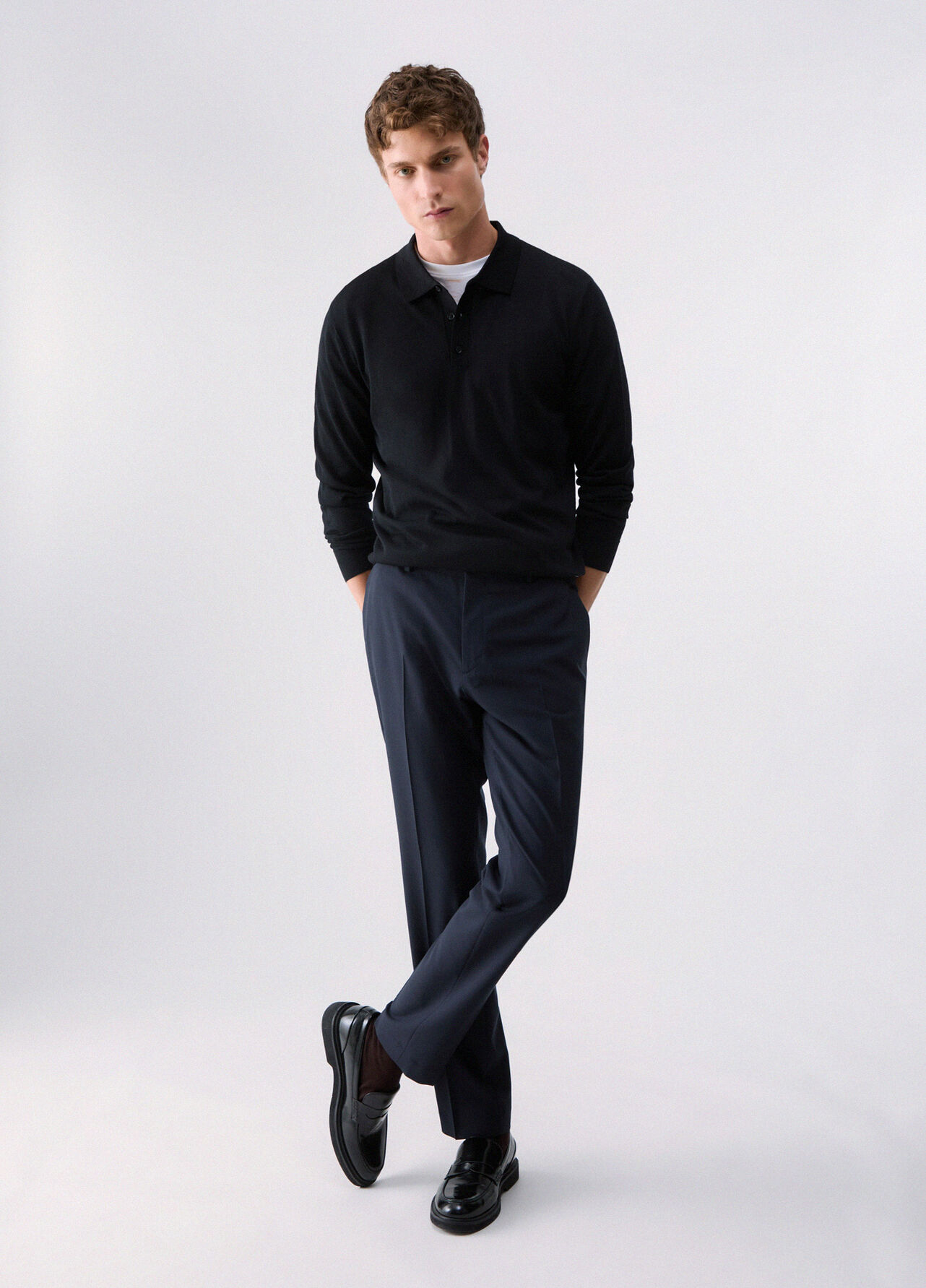 Polo in lana merino - BLACK
