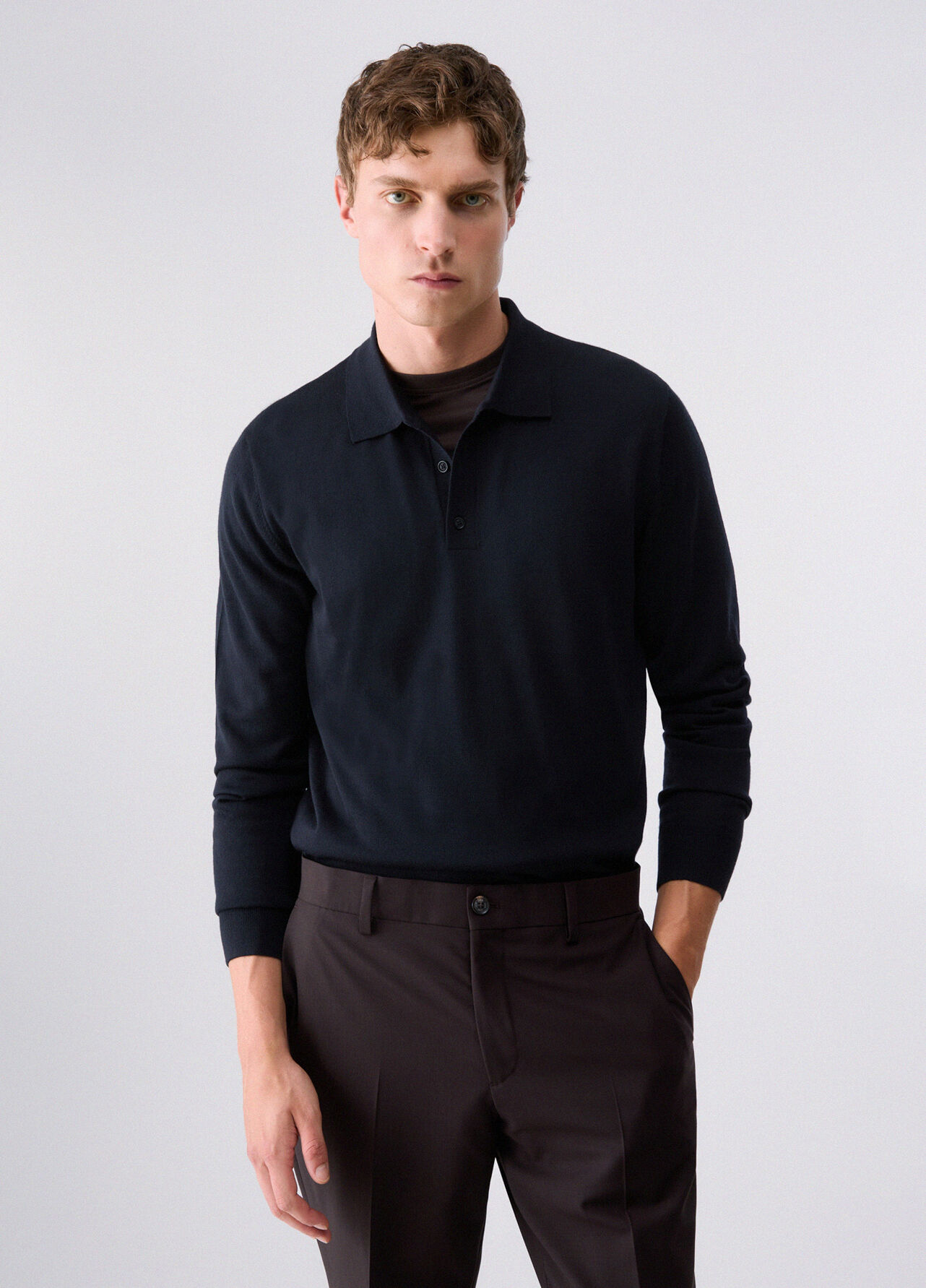 Polo in lana merino - DARK BLUE