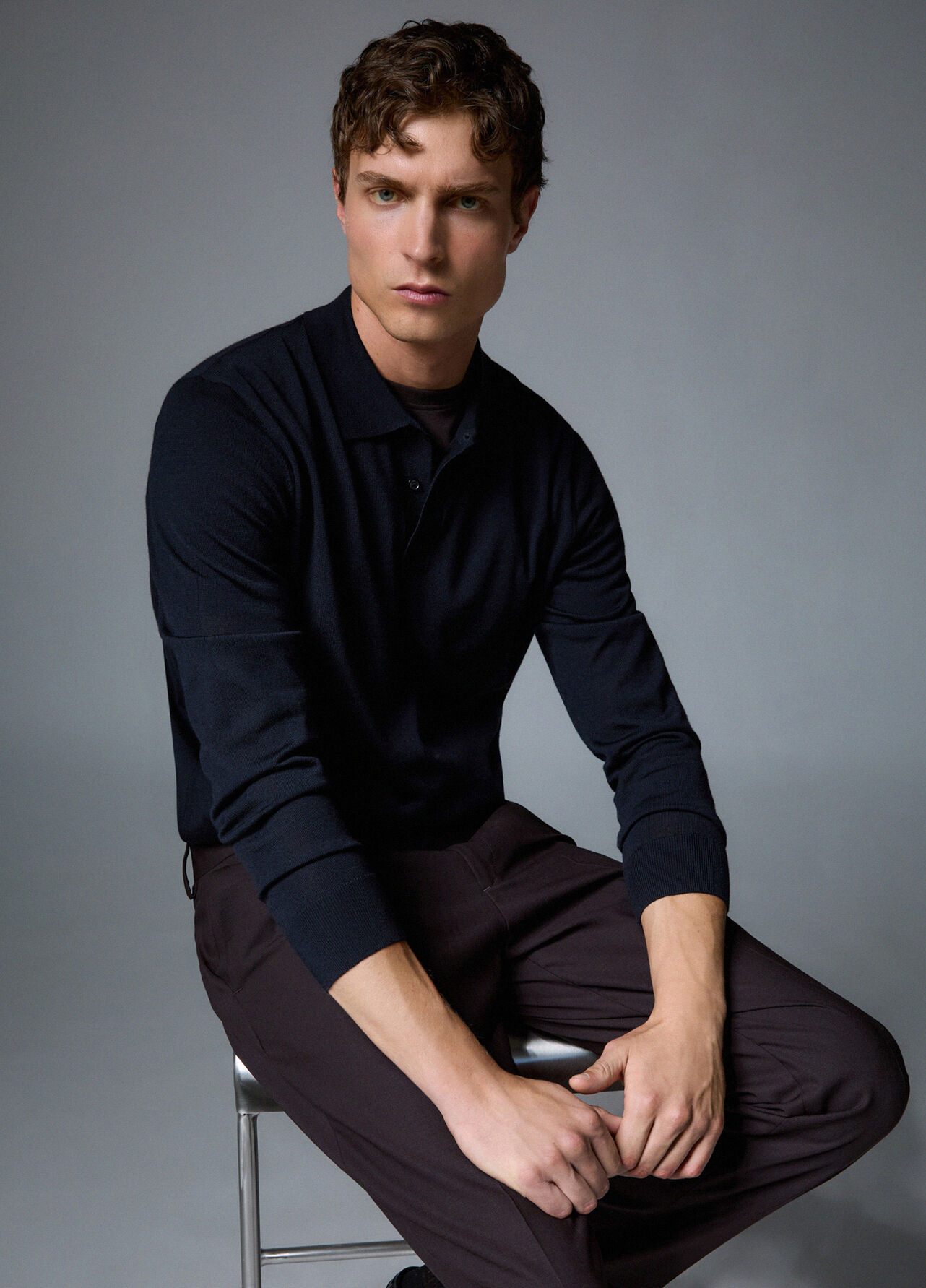 Polo in lana merino - DARK BLUE