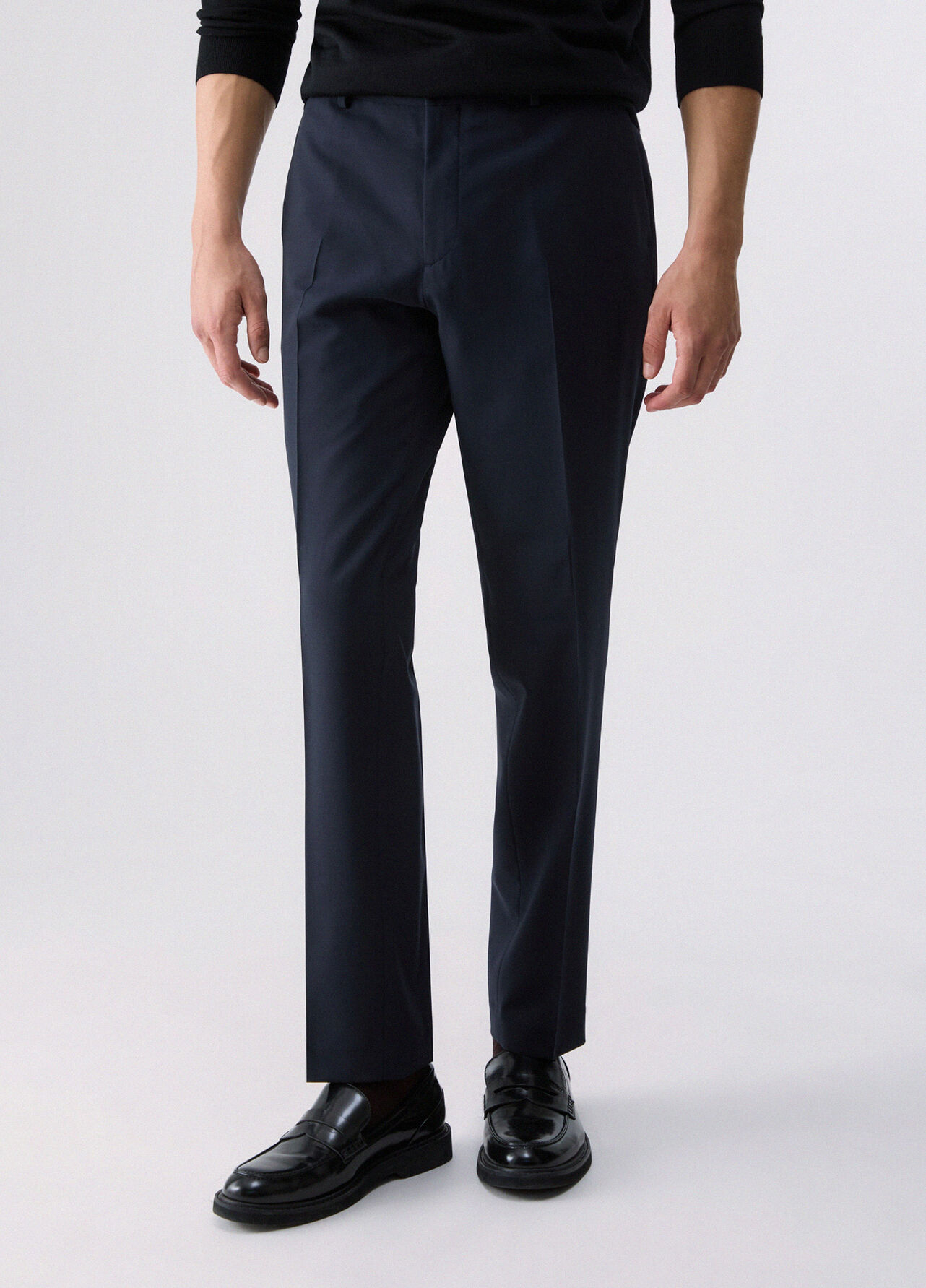 Pantaloni tapered fit in misto lana - DARK BLUE