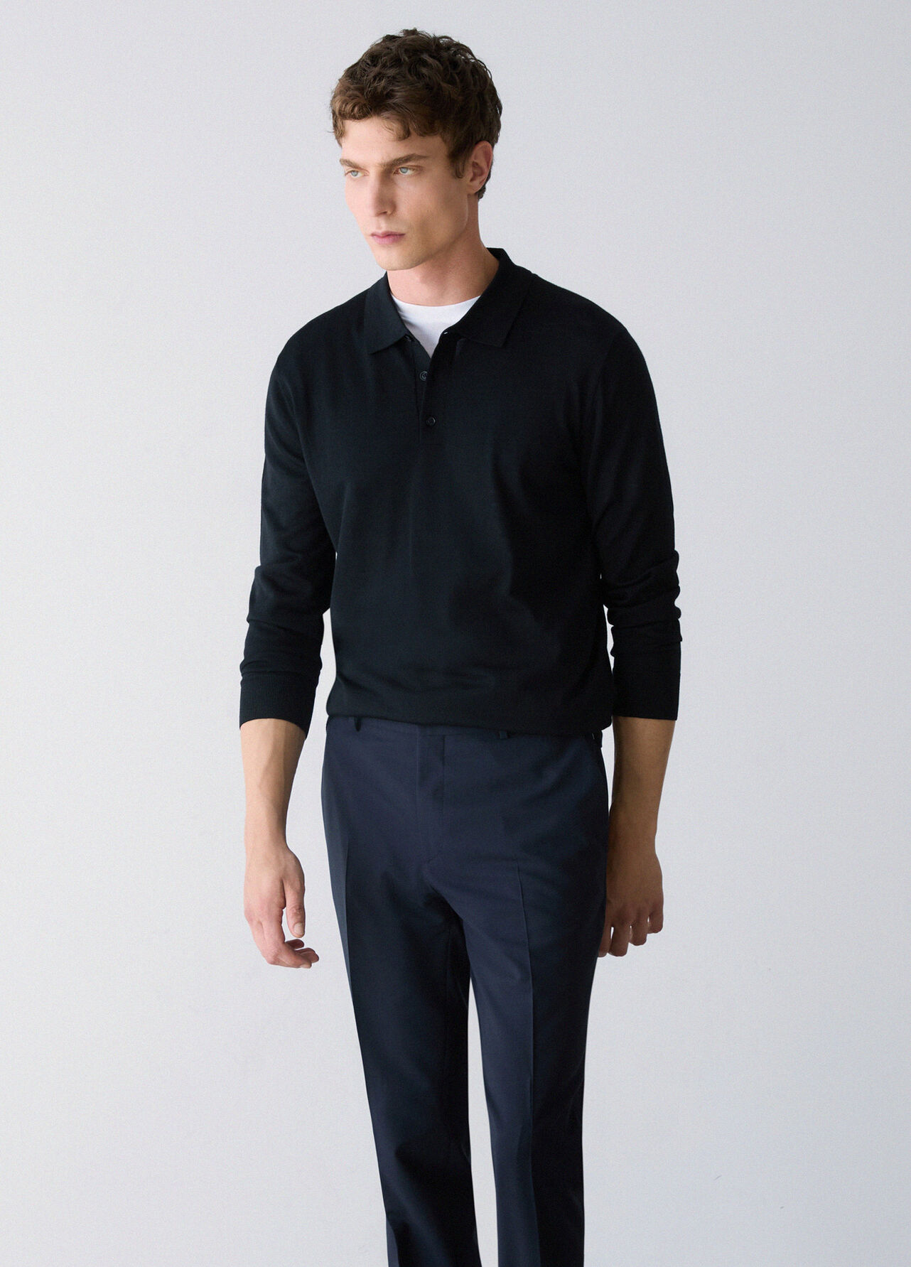 Pantaloni tapered fit in misto lana - DARK BLUE