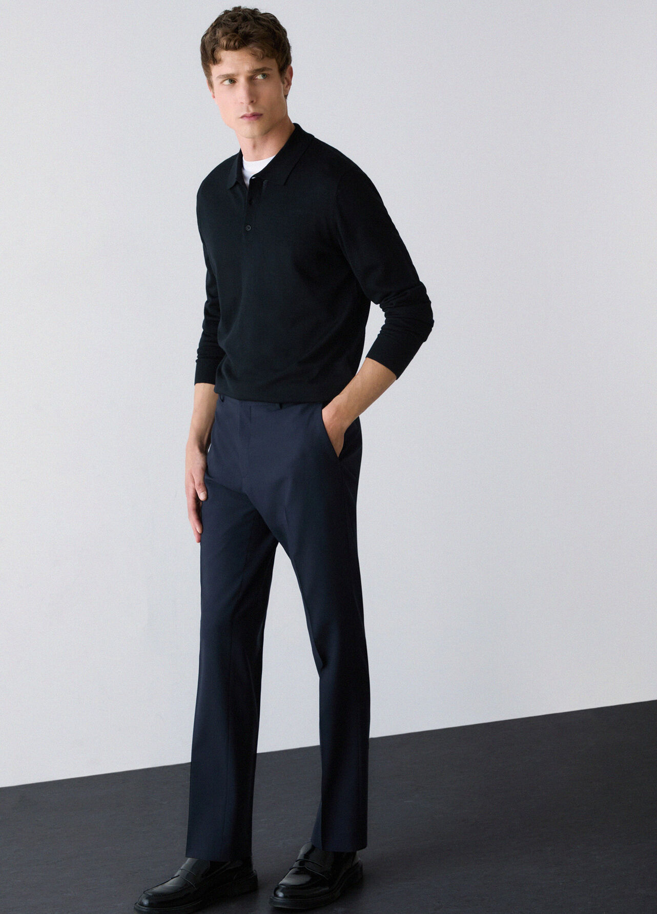 Pantaloni tapered fit in misto lana - DARK BLUE