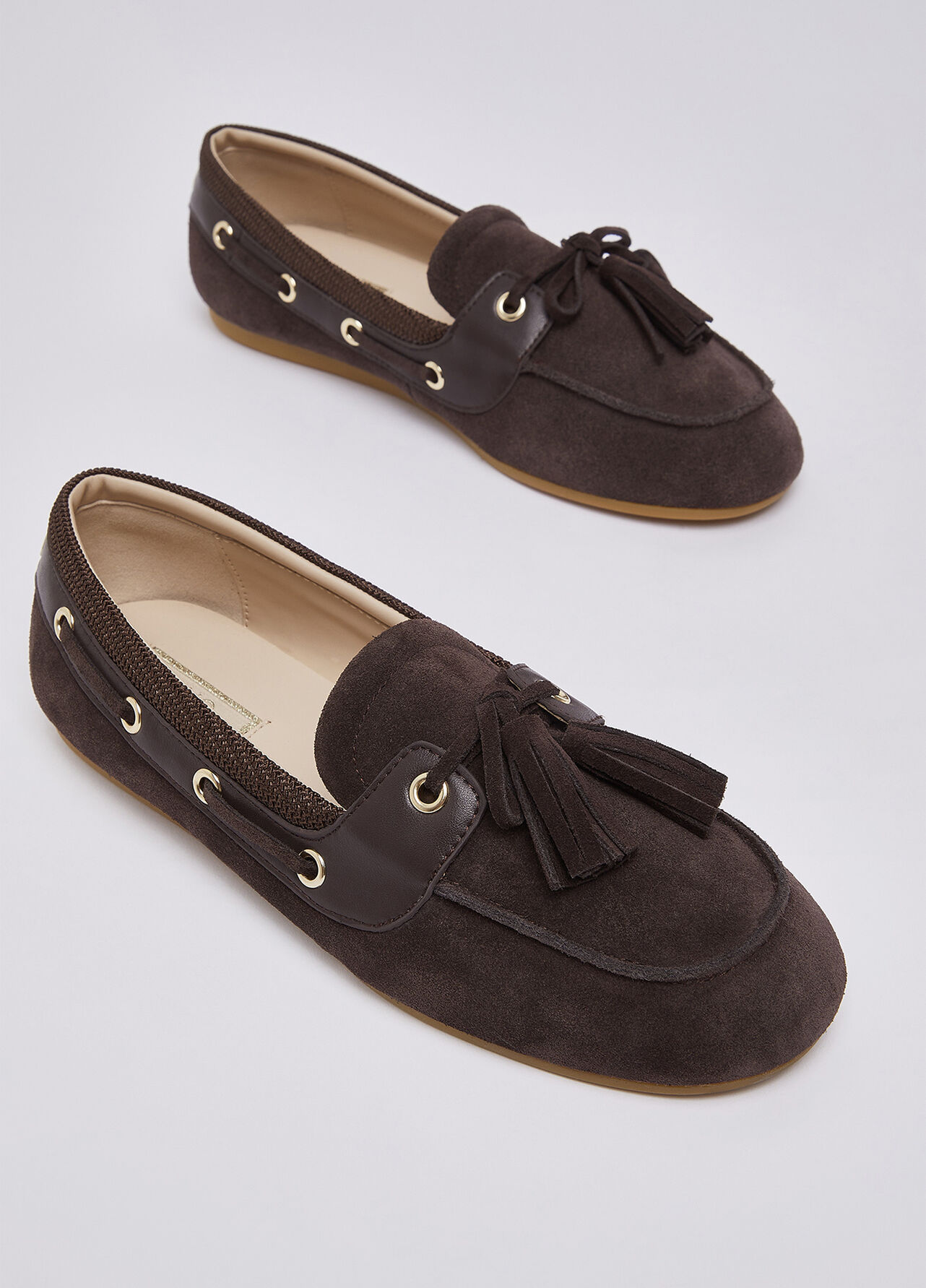 Mocassini in suede con nappine - MOCHA