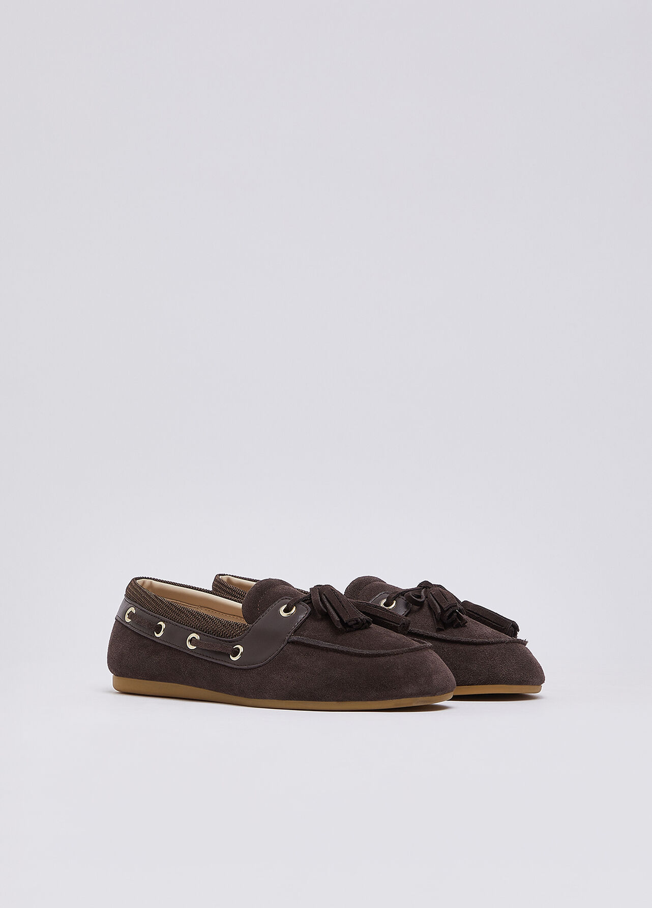 Mocassini in suede con nappine - MOCHA