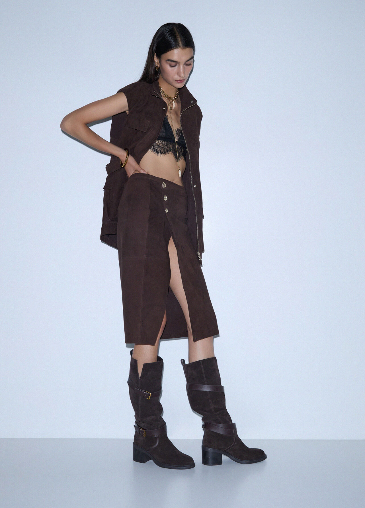 Stivali alti in suede - MOCHA