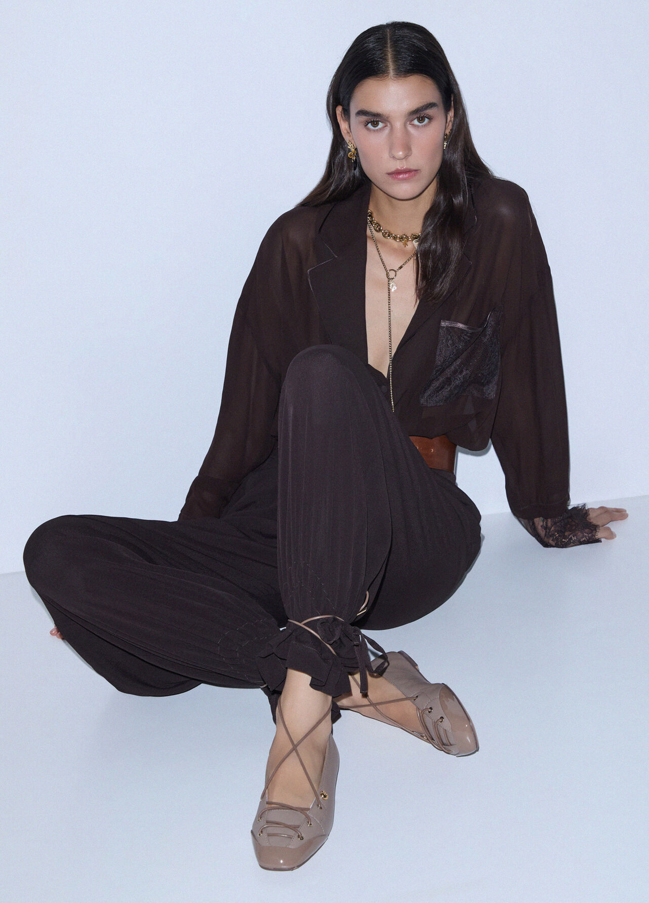 Ballerine lace-up - HAVANA BROWN